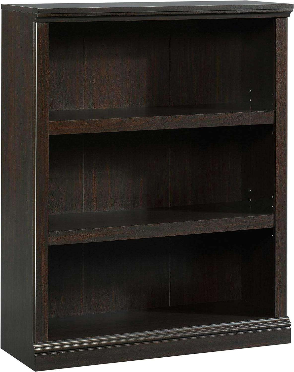 Adjustable Jamocha Wood 3-Shelf Bookcase in Black