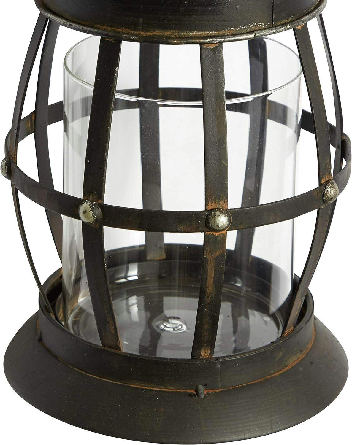 Elegant Brown Bronze Metal Glass Lantern Wall Sconce, 7"W x 19"H
