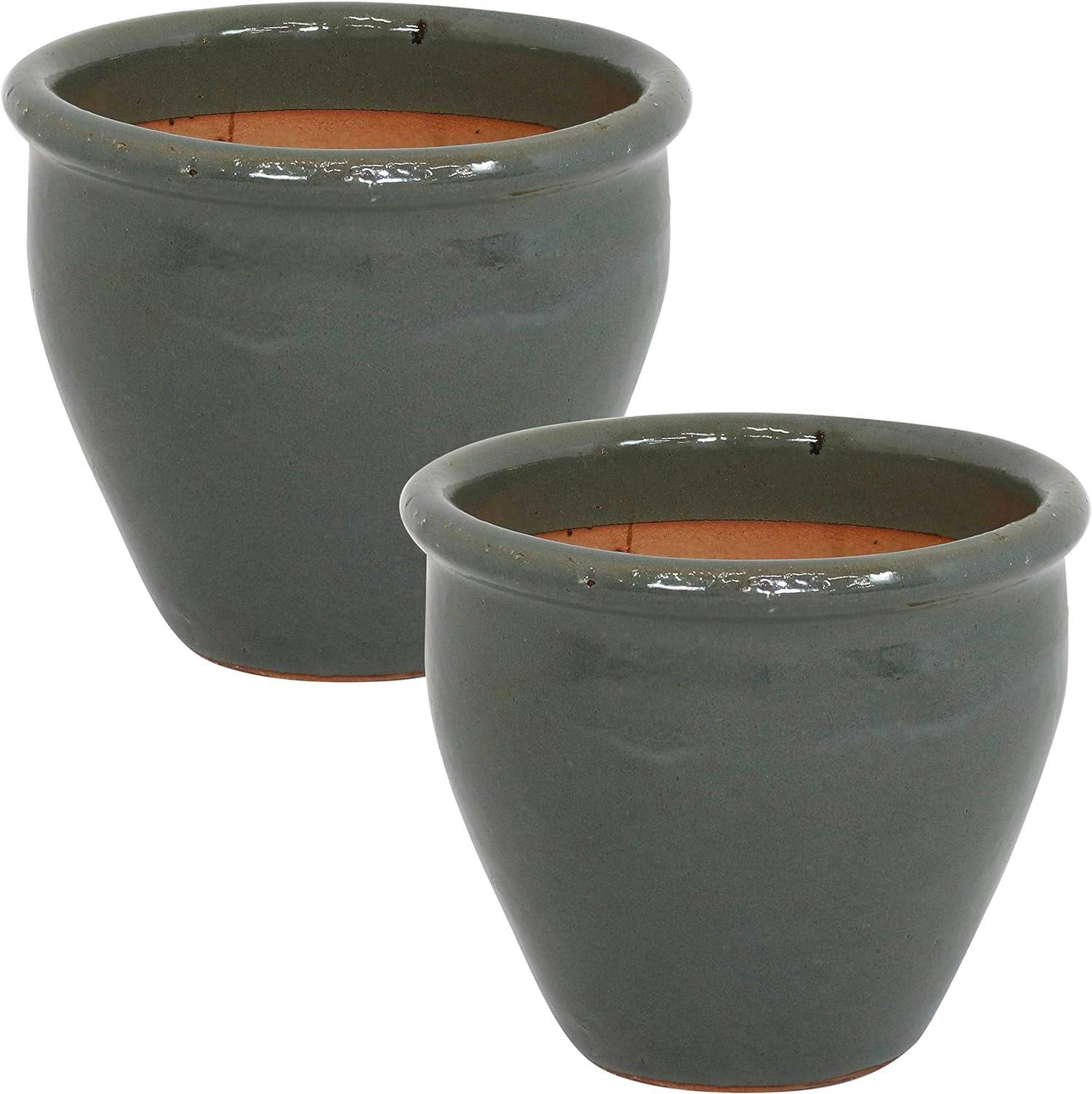Chalet Glazed Ceramic Indoor/Outdoor Planters, Gray - Set of 2