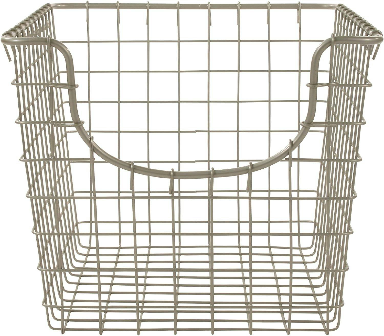 Vintage Chic Satin Nickel Scoop Wire Storage Basket