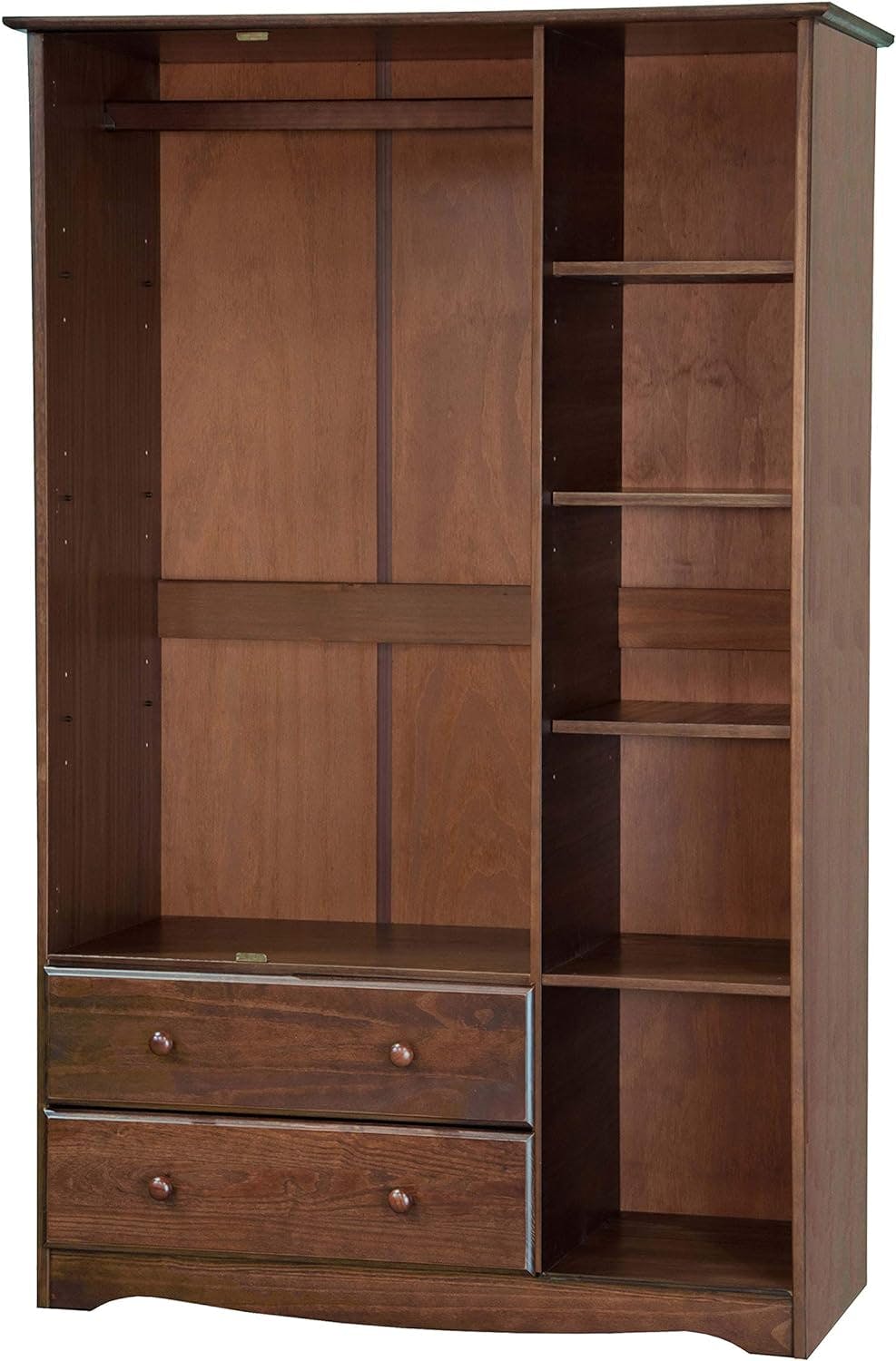 Eco-Friendly Mocha Solid Wood Transitional Grand Wardrobe with Shelves and Drawers