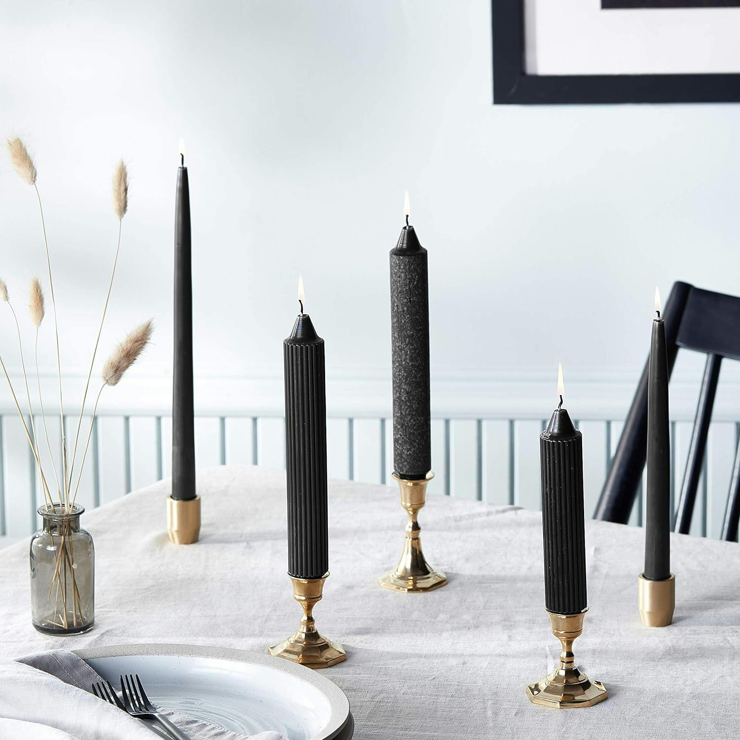 Elegant Beeswax 12-Inch Black Taper Candle Set, 12 Count