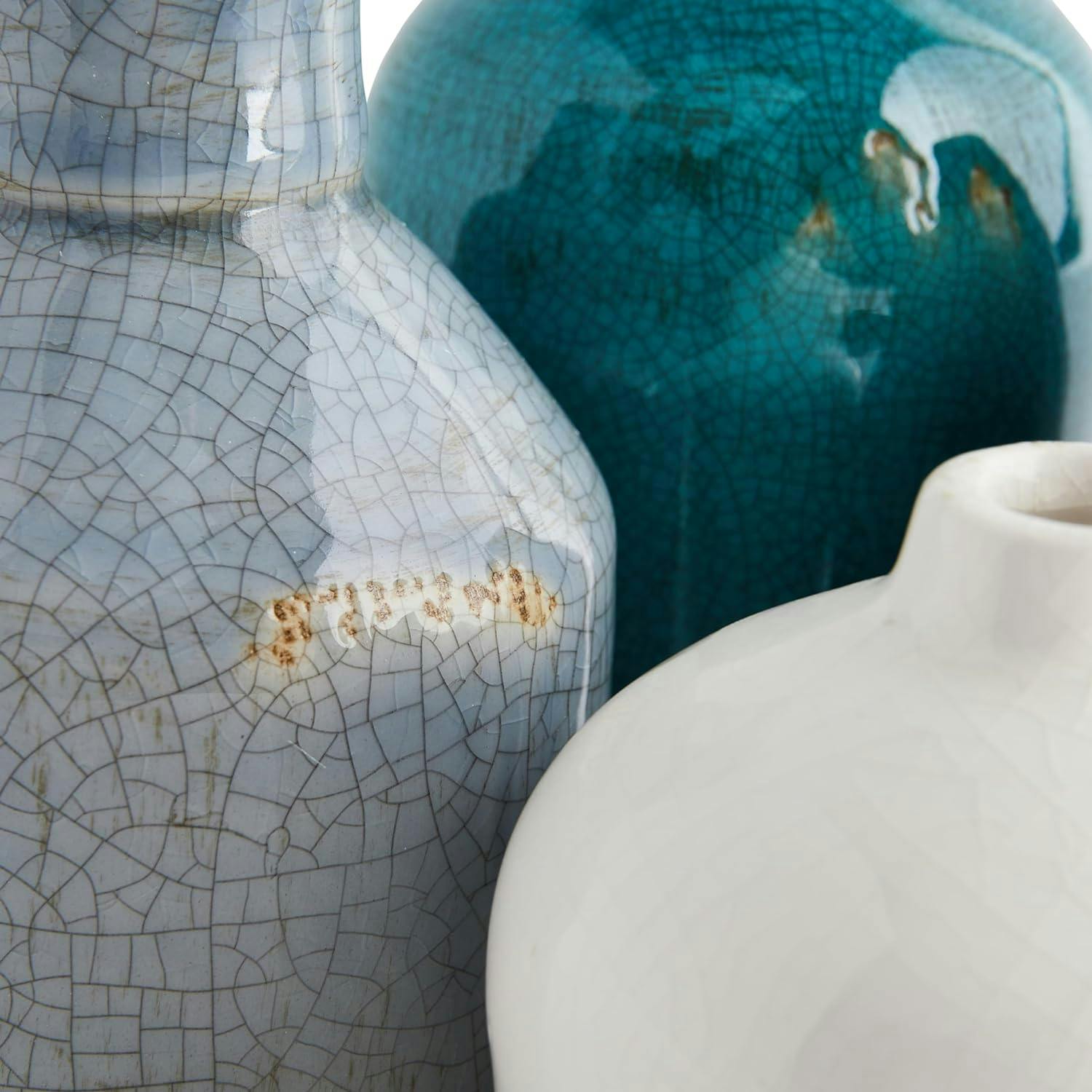Artisan Blue Crackle Glaze Terracotta Vase Set of 4