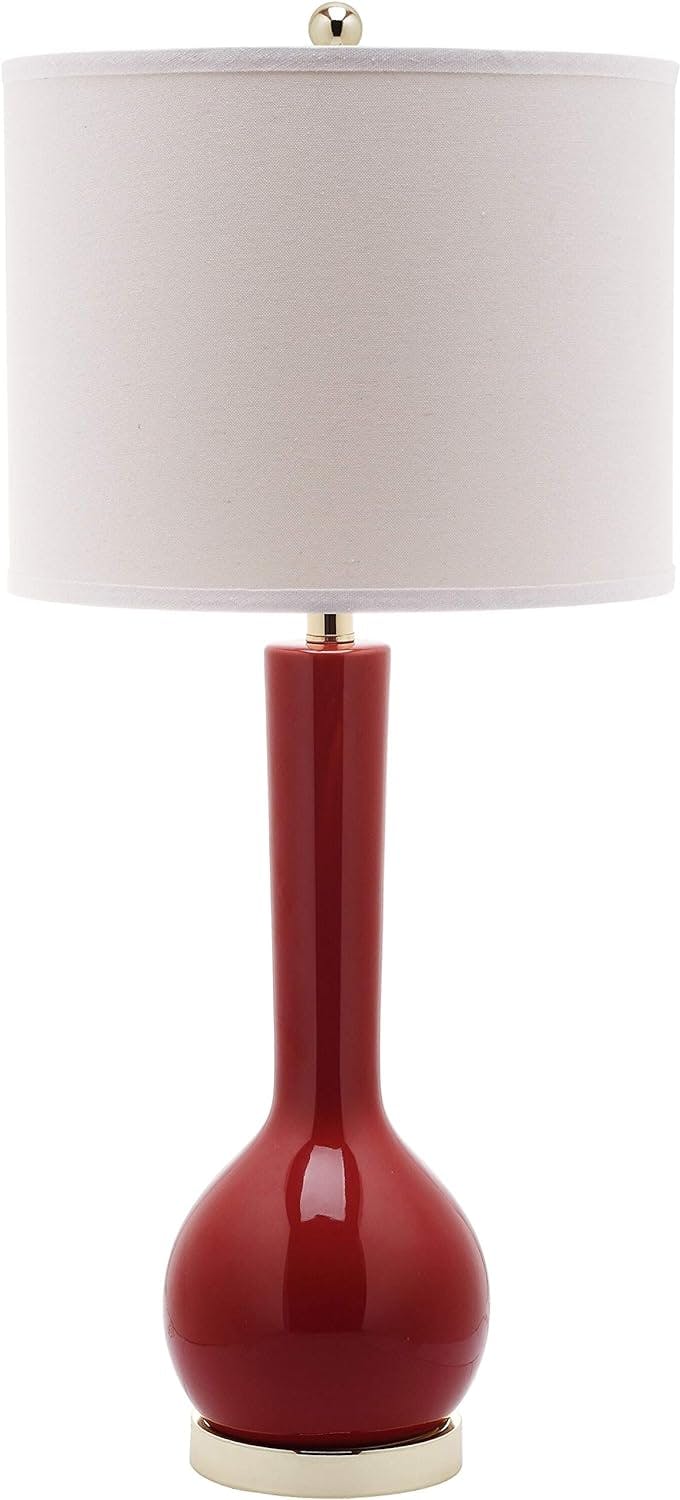 Elegant Red Ceramic Gourd Table Lamp with Off-White Shade