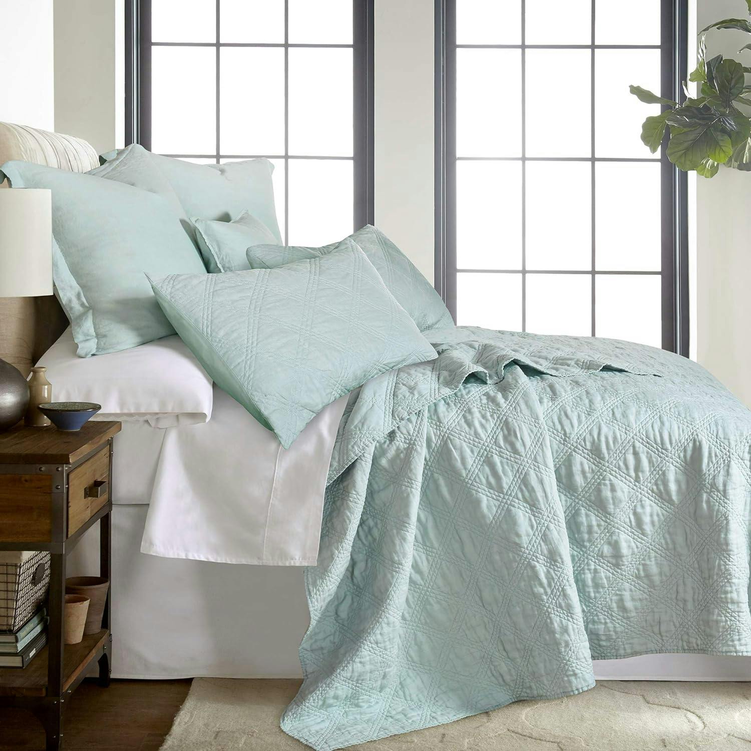 Spa-Inspired King Cotton & Linen Quilt Set