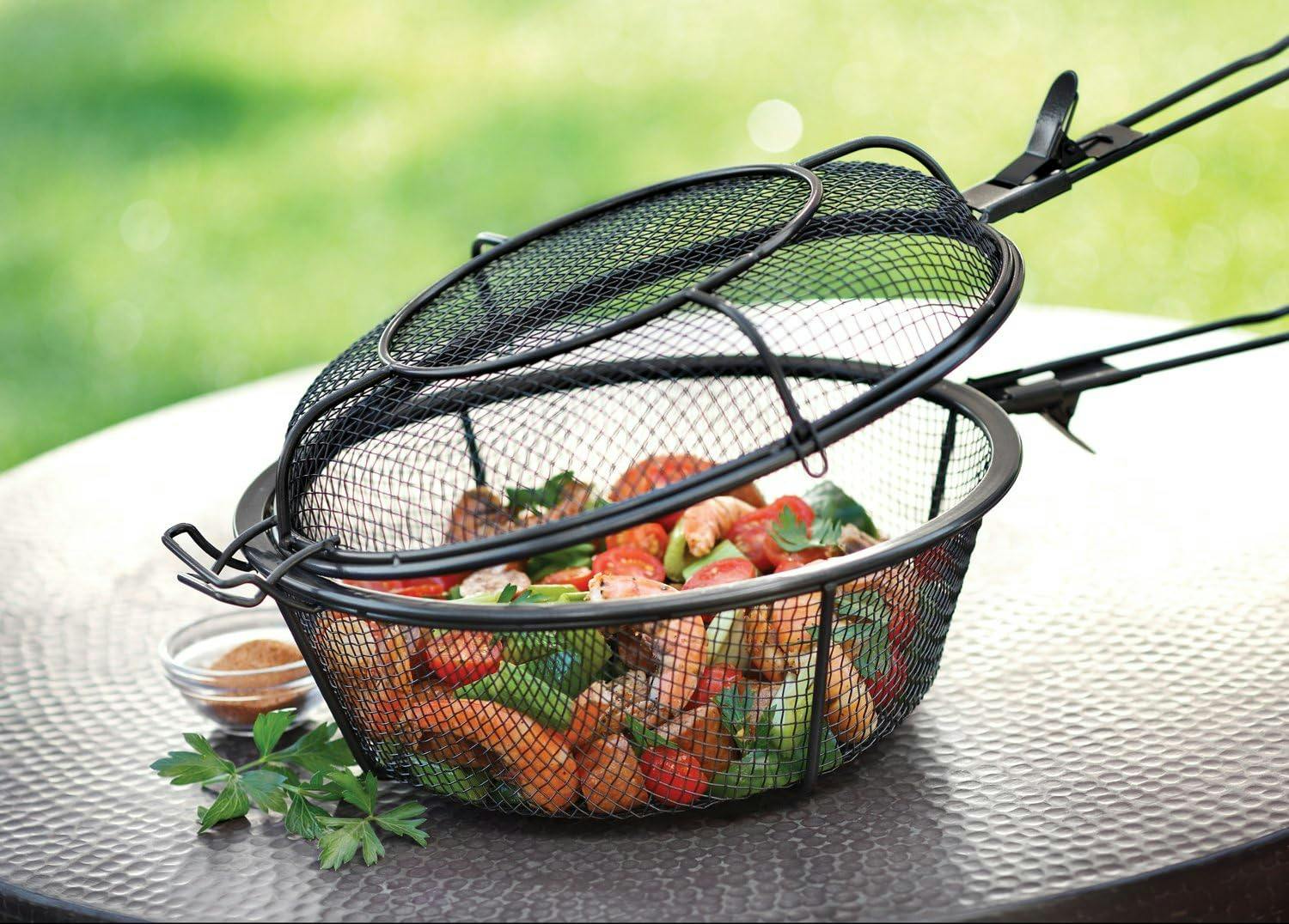 Jumbo Chef's Choice 3-in-1 Outdoor Grill Basket - Black Steel