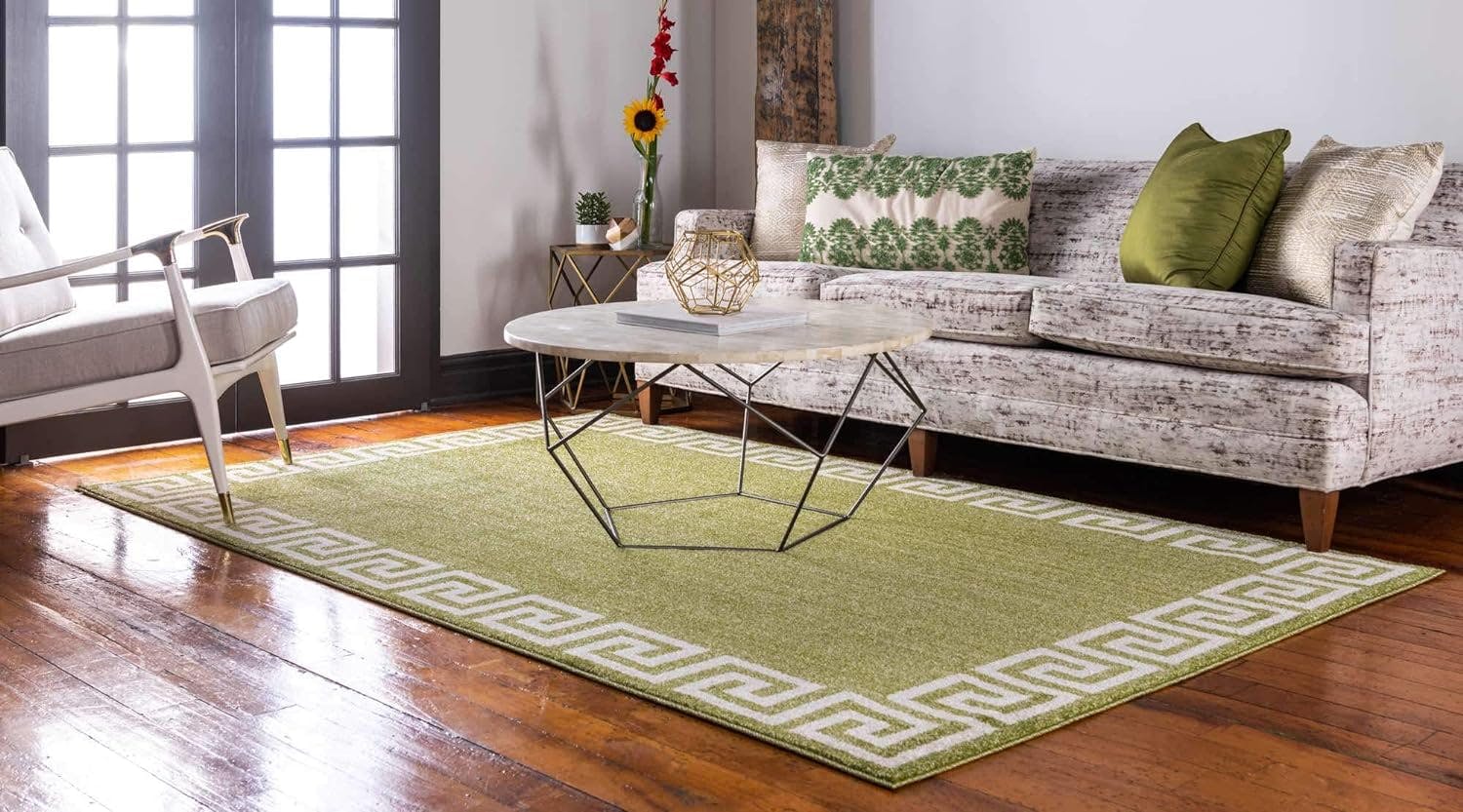 Modern Athena Light Green 9' x 12' Easy-Care Synthetic Area Rug