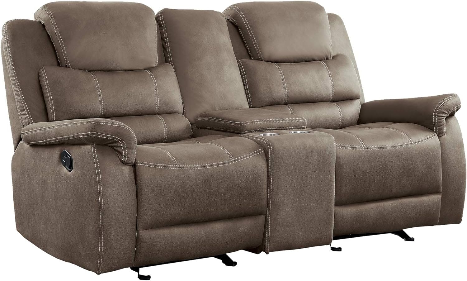 Contemporary Brown Microfiber Reclining Loveseat with Cup Holder and Storage