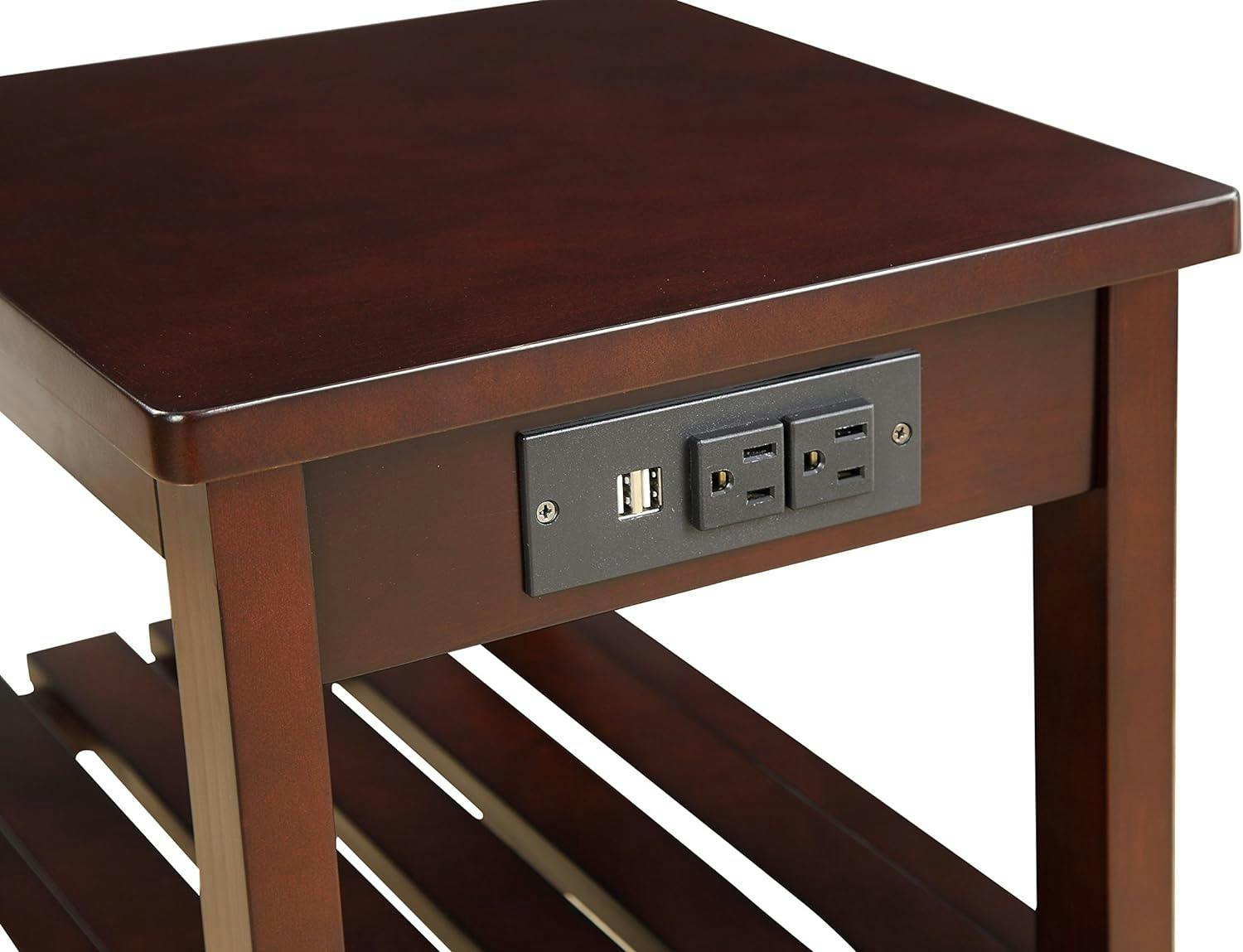 Espresso 24'' Tall 2-Shelf Wooden Side Table with USB