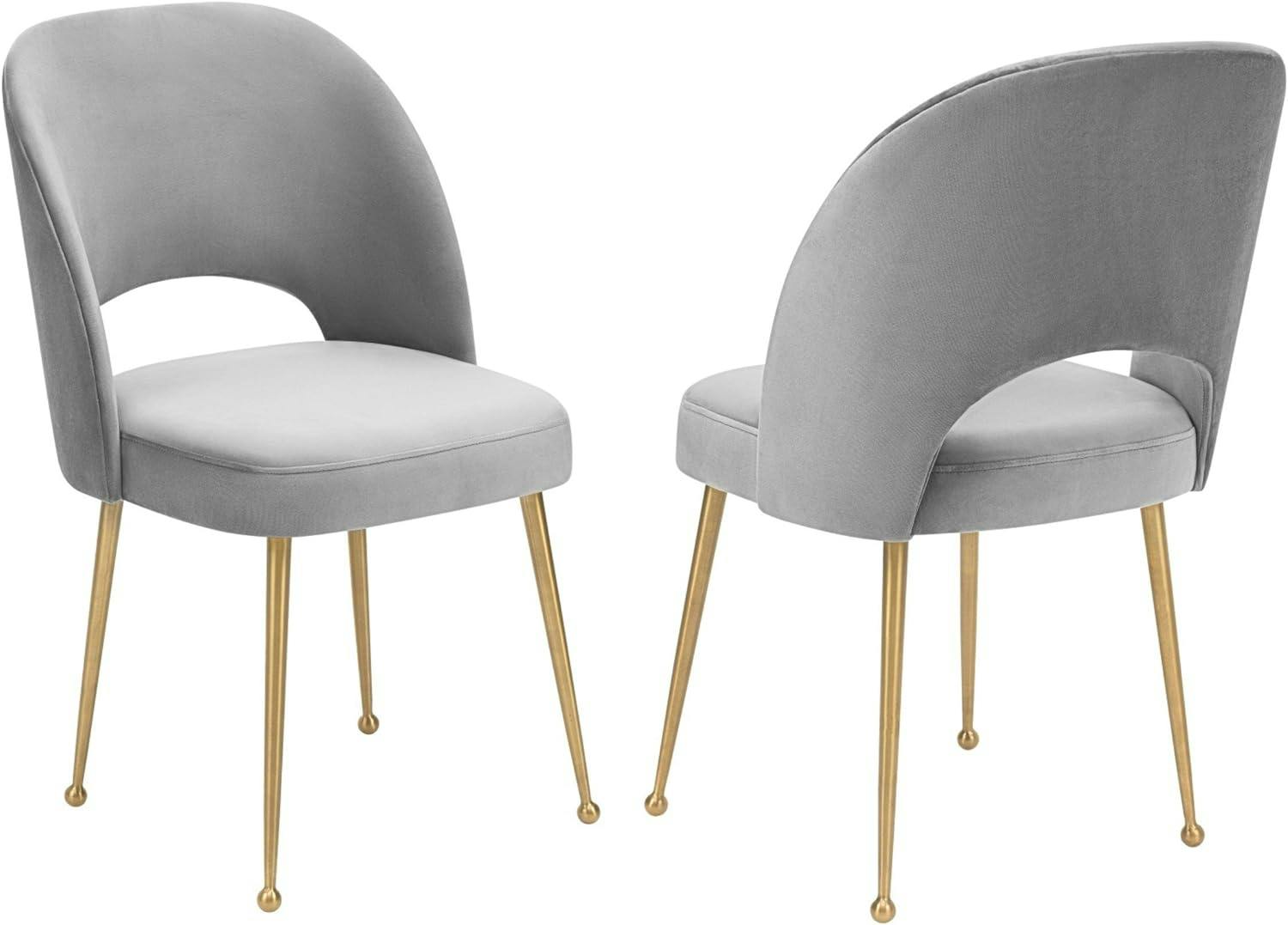 Swell Light Grey Velvet Side Chair with Gold Steel Legs