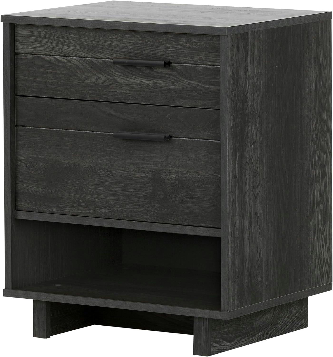 Fynn Gray Oak Modern Nightstand with Charging Station Drawer