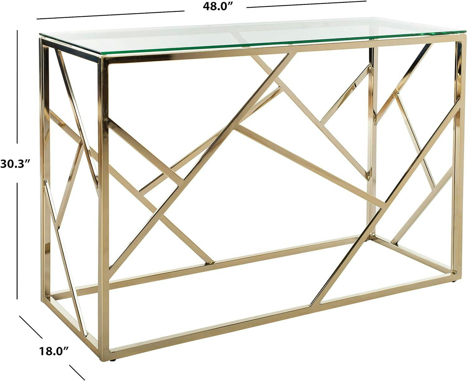 Namiko 48" Silver Rectangular Glass & Brass Console Table