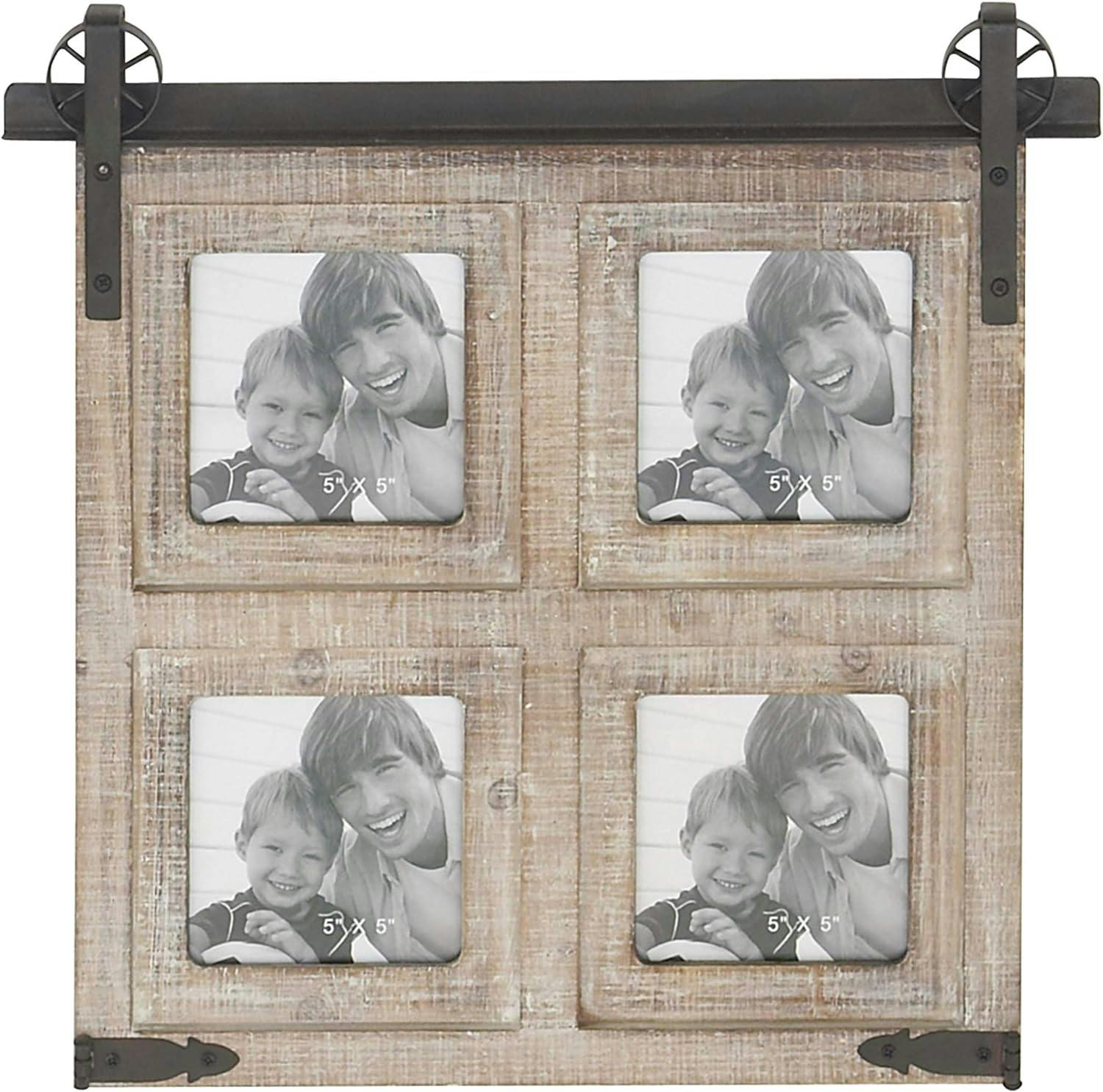 Classic Black 4-Slot Wood Wall Photo Frame with Metal Accent