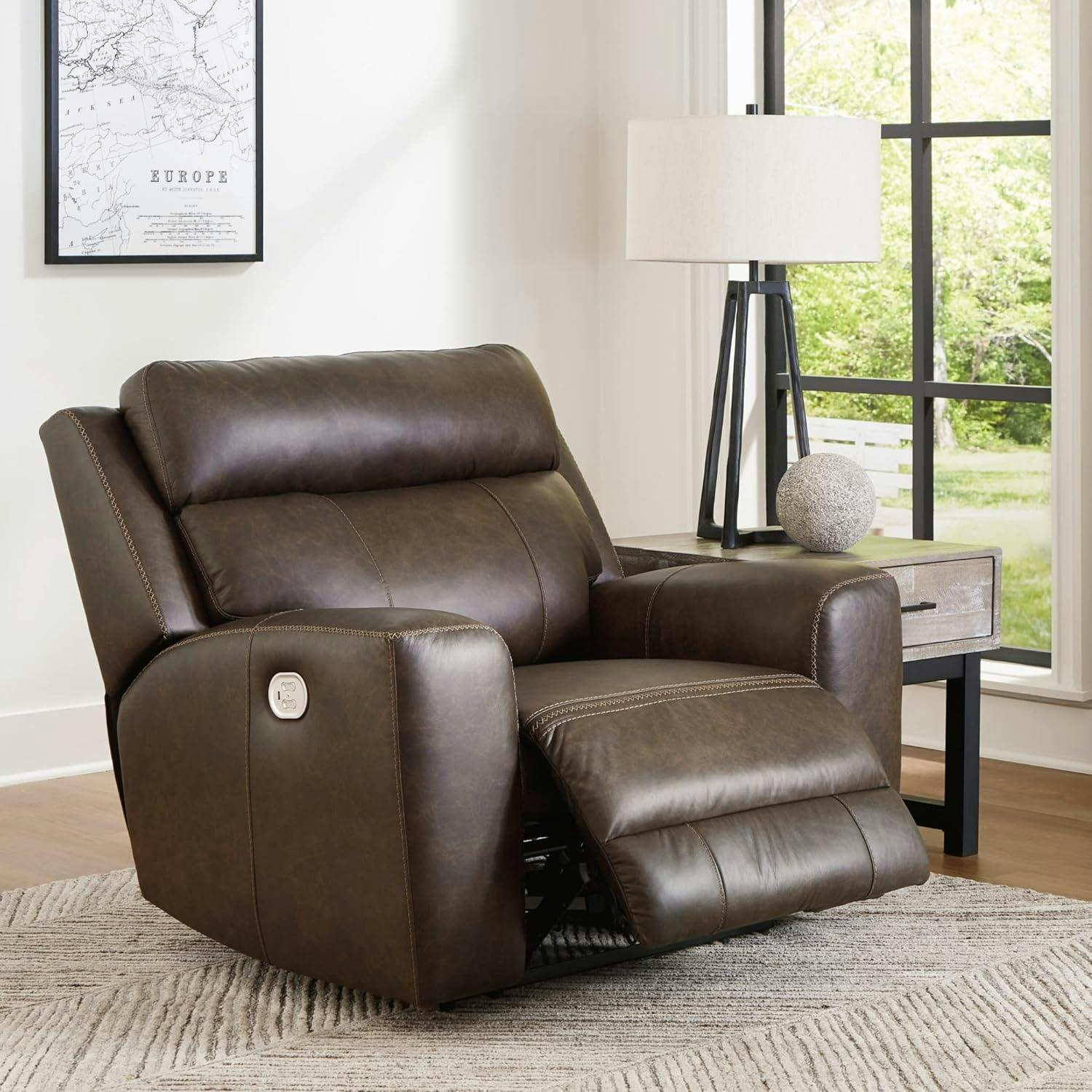 Umber Contemporary 49" Leather Power Recliner with Adjustable Headrest