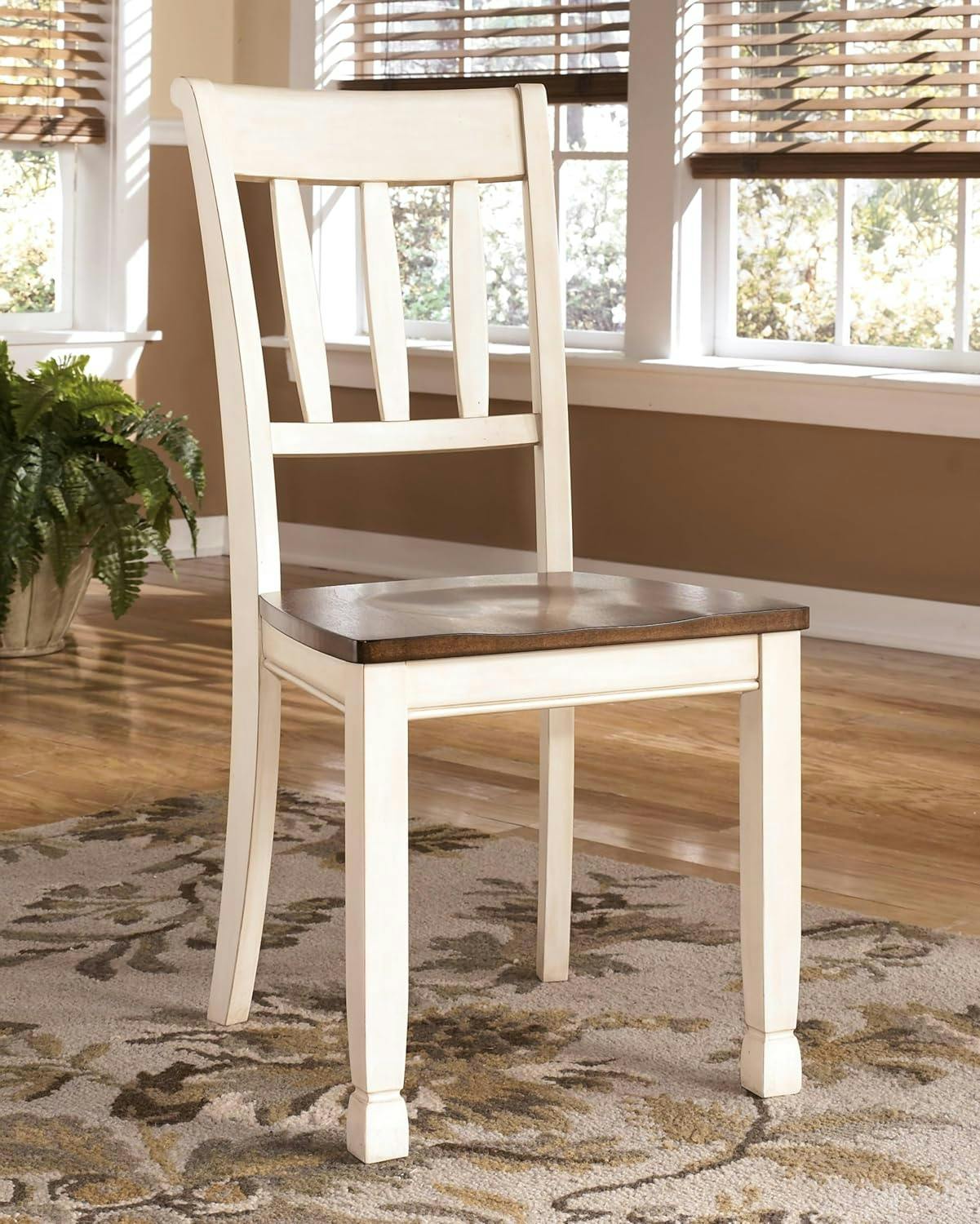 Cottage Charm Two-Tone Wooden Side Chair with Slat Back Design