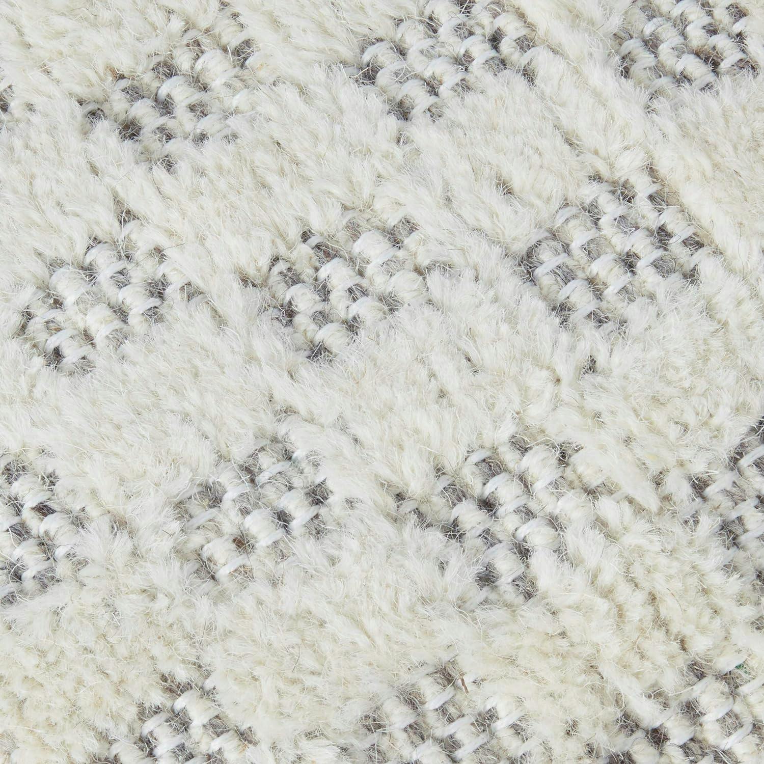 Cream & Light Gray Tufted Geometric Jute Pouf, 18"x18"x14"