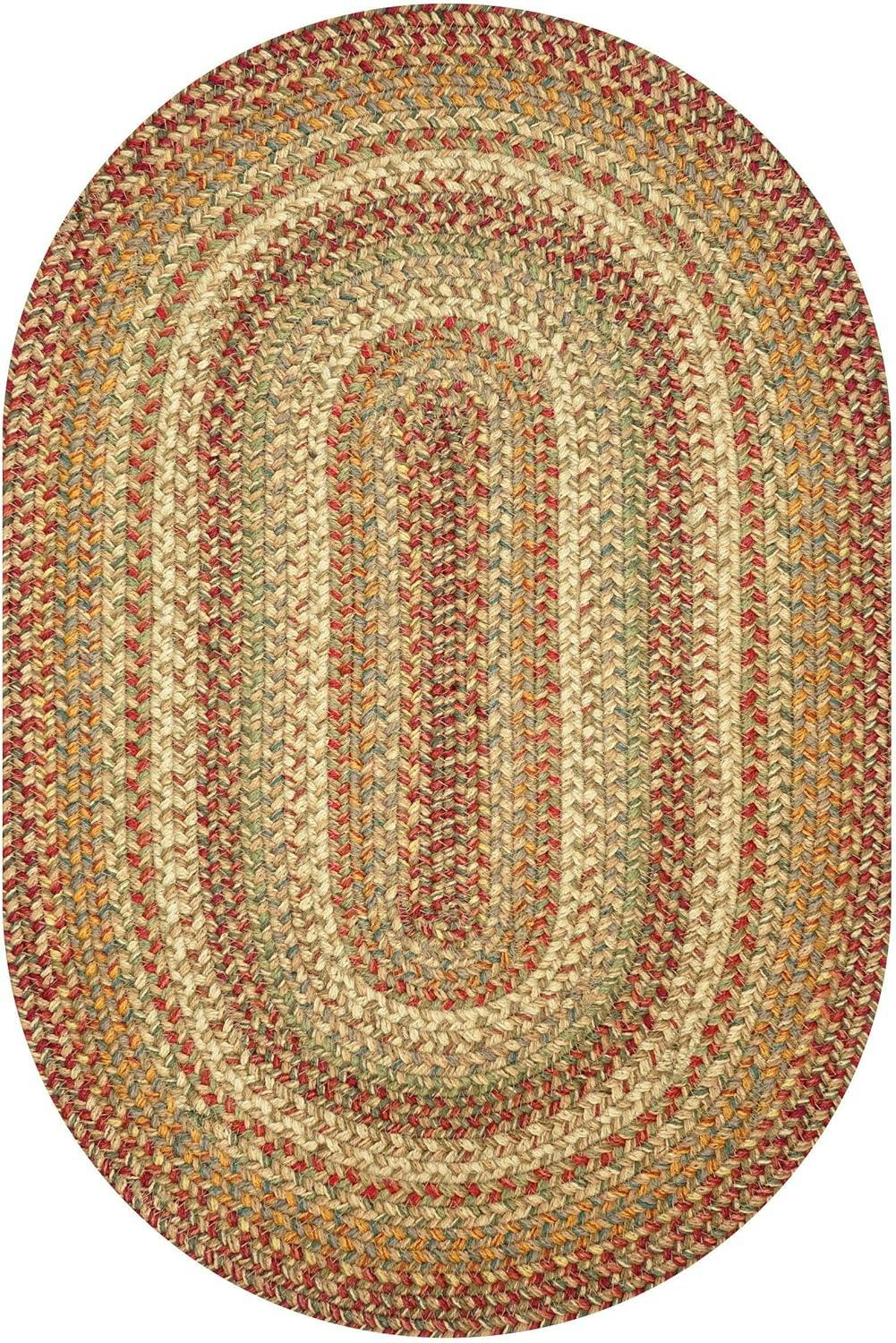 Harvest Oval Braided 20" x 30" Rug in Tan, Beige, and Gold Wool Blend