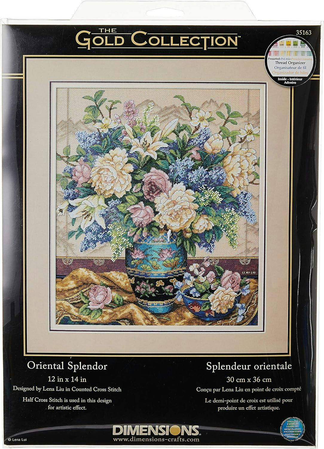 Oriental Splendor 12"x14" Beige Aida Counted Cross Stitch Kit with Gold Highlights