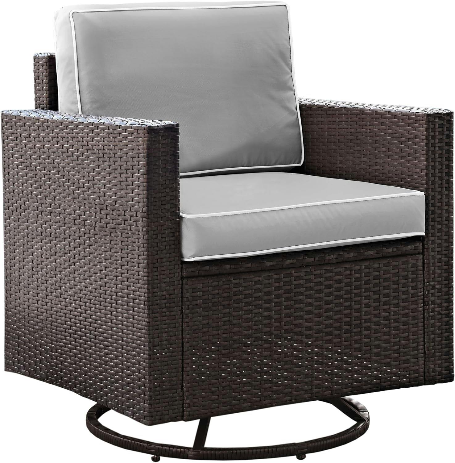Palm Harbor Modern Outdoor Wicker Swivel Rocker Chair with Gray Cushions