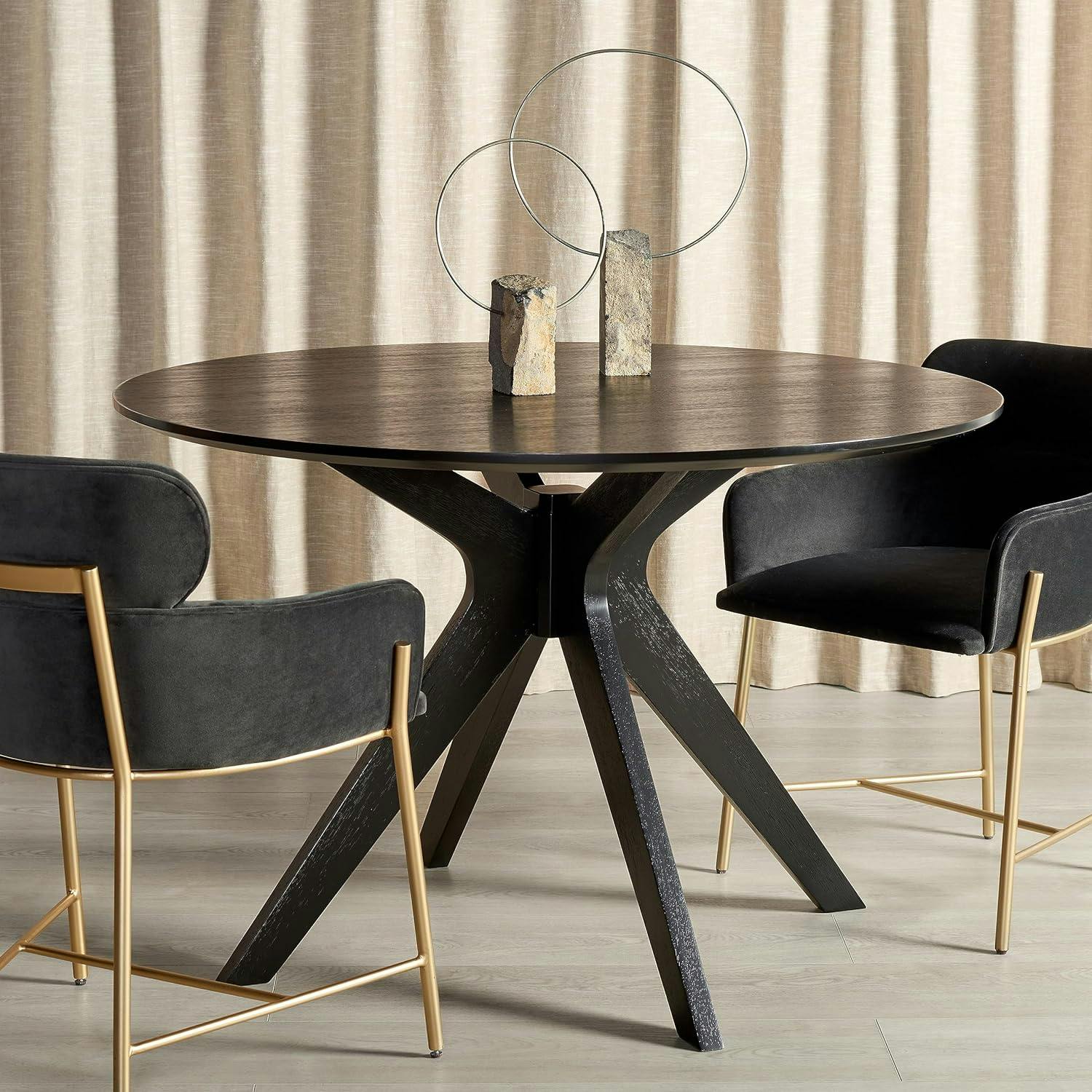 Carolee Mid-Century Black Round Wood Dining Table for Four