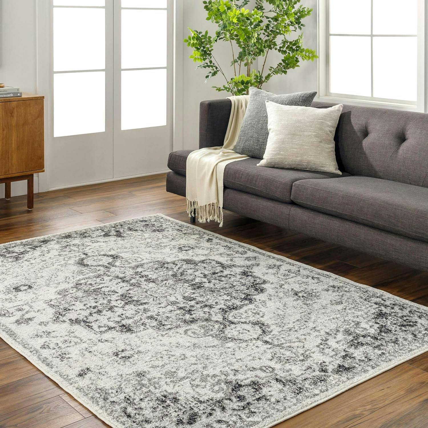 Reversible Rectangular Easy Care Black Synthetic Rug