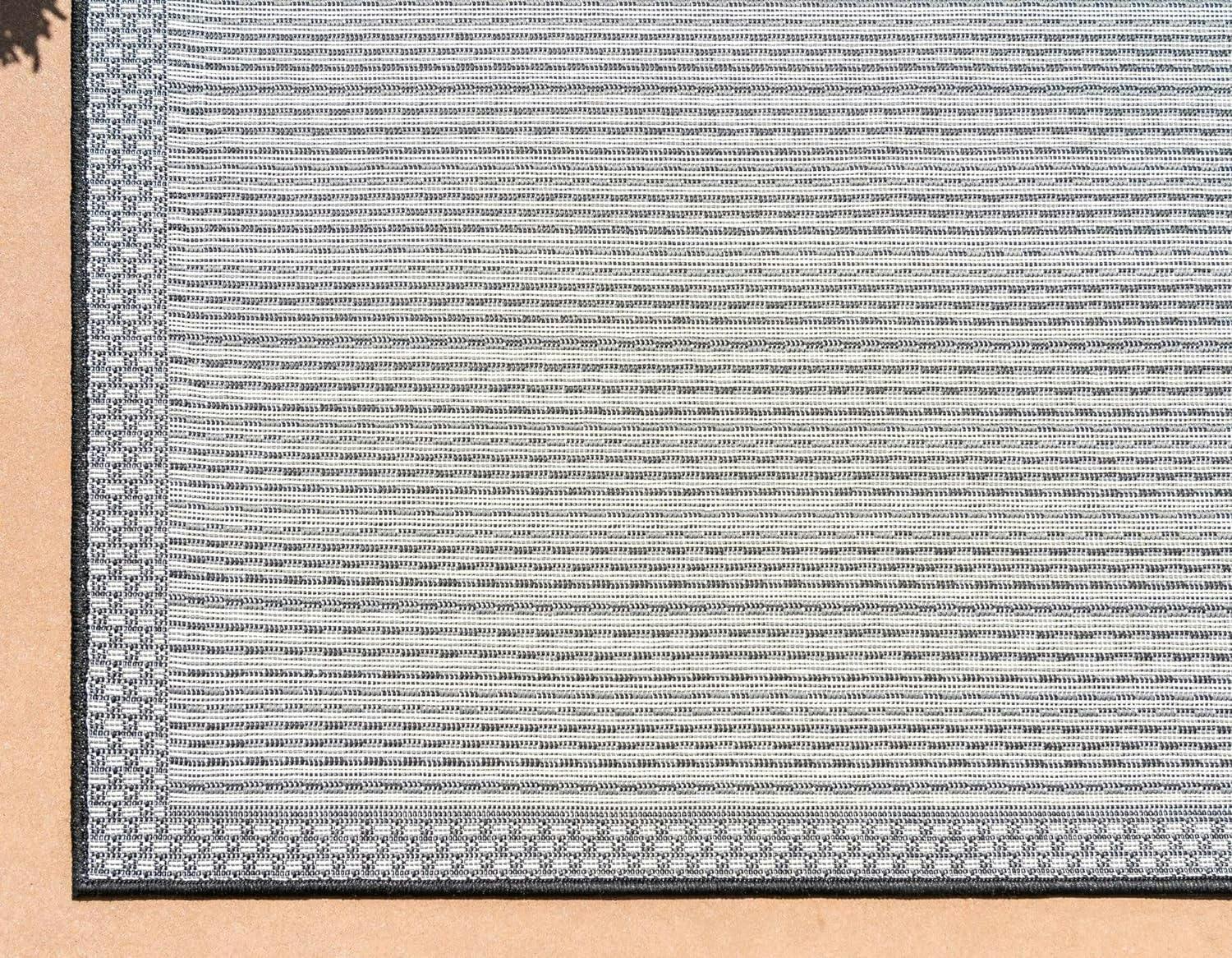 Gray Striped Synthetic 6' x 9' Outdoor Reversible Area Rug