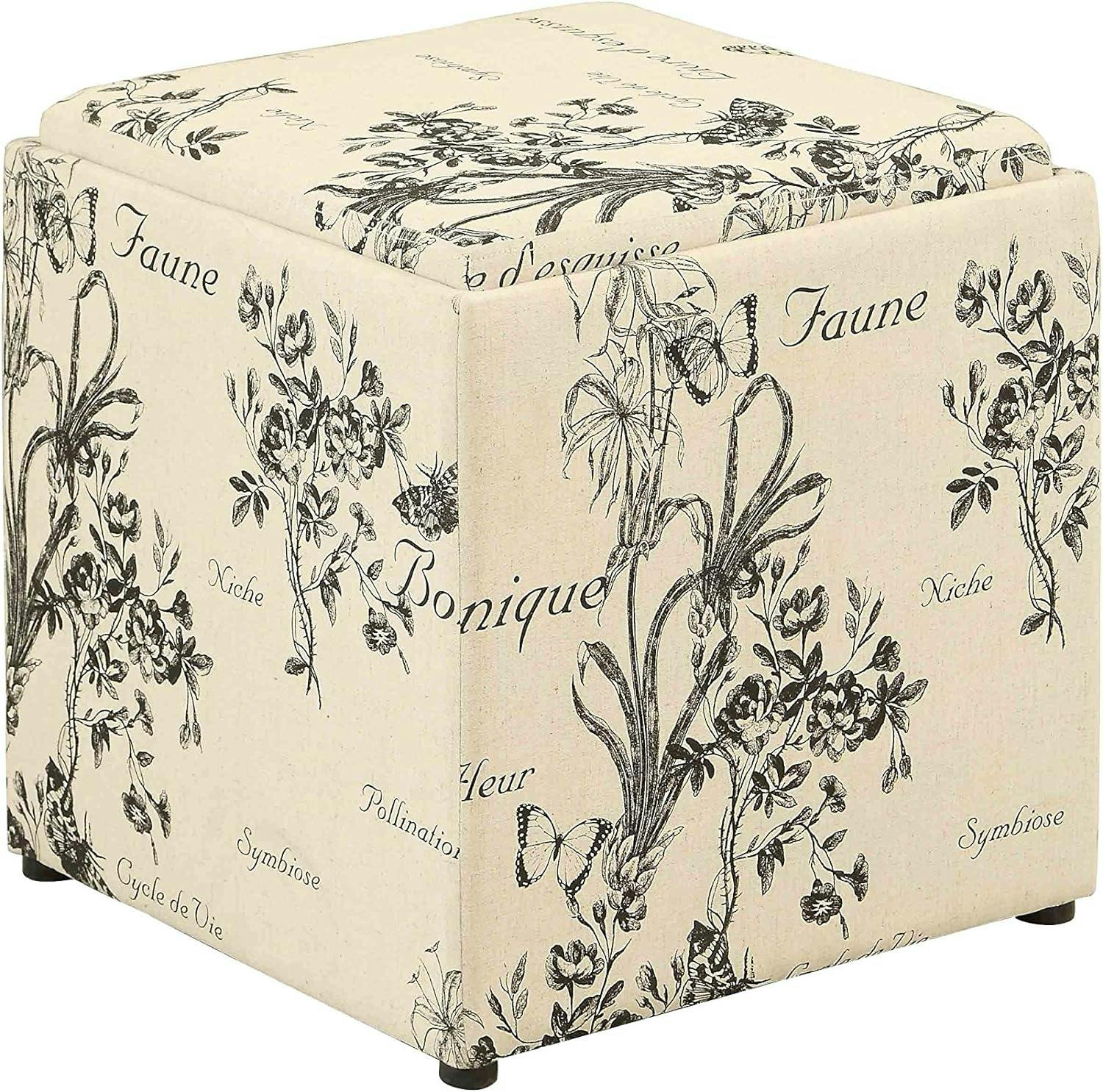 Park Avenue 18'' Square Botanical Print Canvas Footstool with Tray