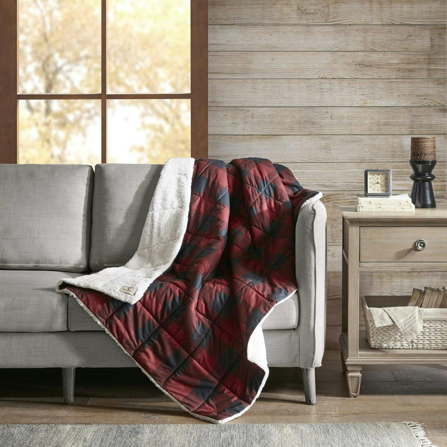 Cozy Cabin Oversized Sherpa Reversible Throw Blanket 50x70 in Red Plaid