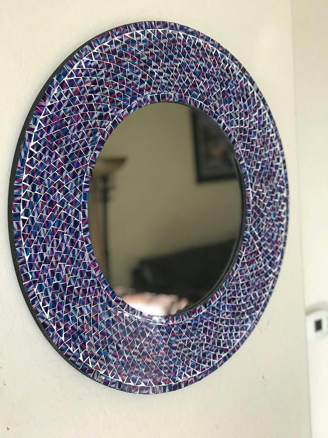 Elysian Mosaic 24" Round Wall Mirror in Blue and Magenta
