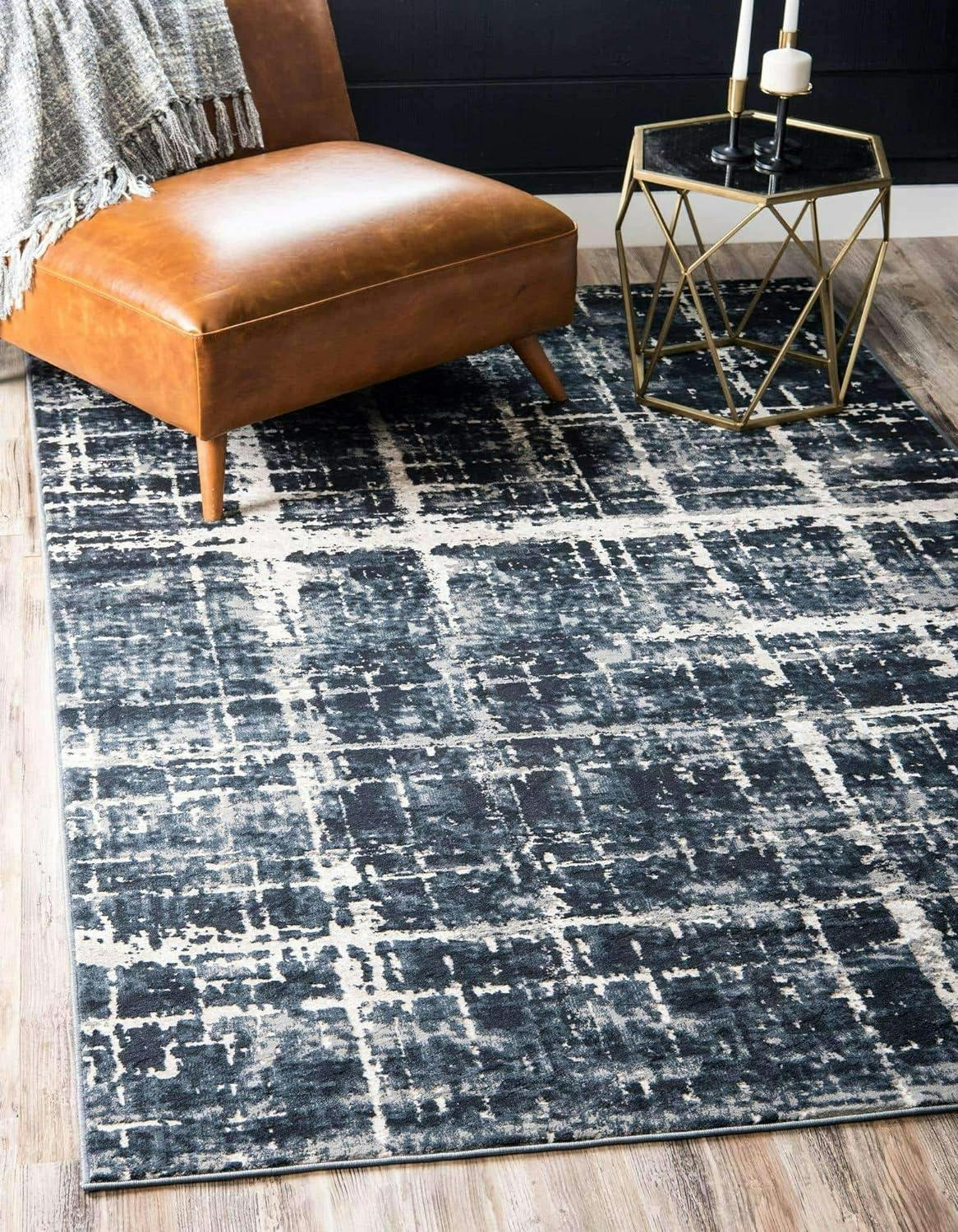 Navy Blue Rectangular Easy-Care Synthetic 8' x 10' Rug