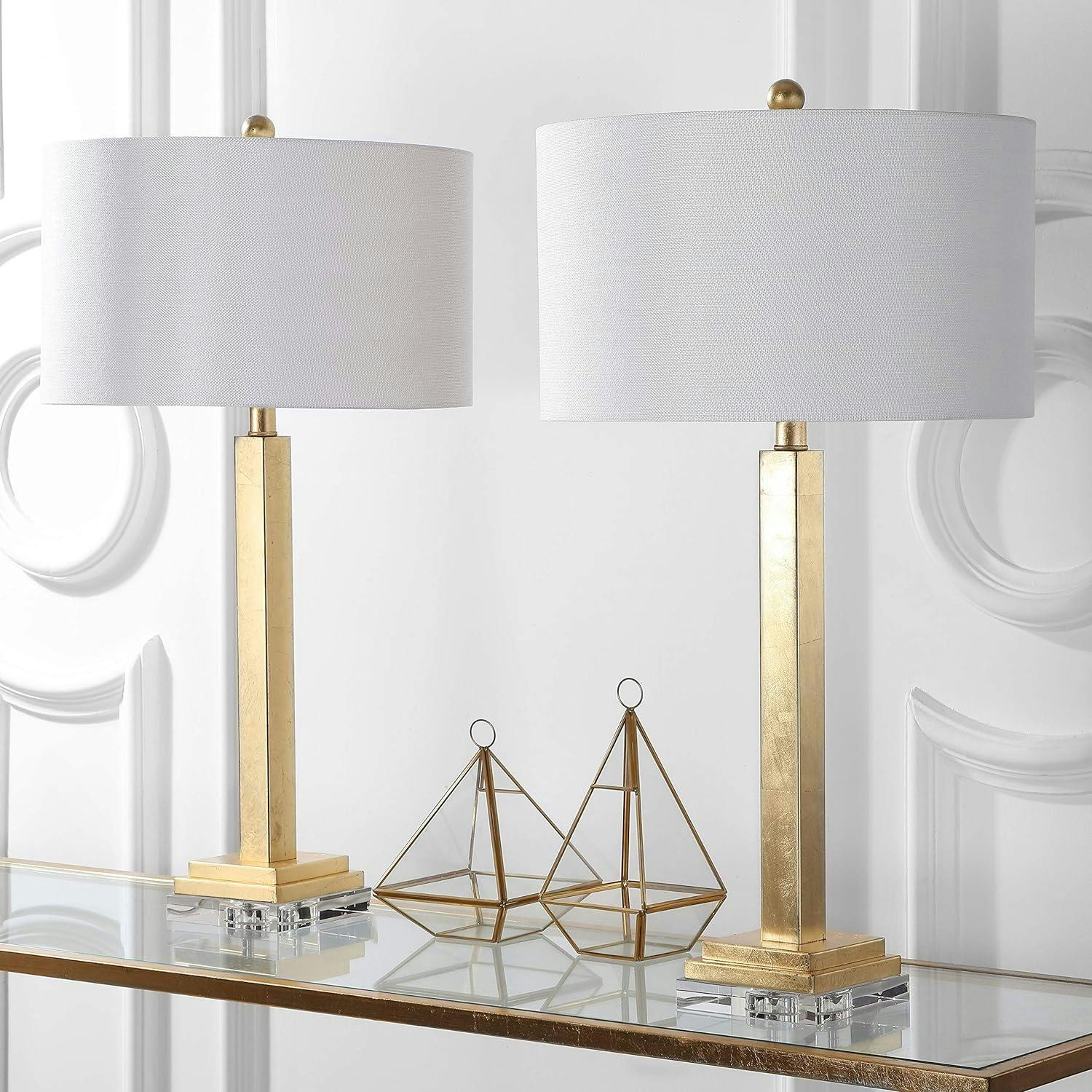 Deco Glamour Gold and White Crystal Desk Lamp Set