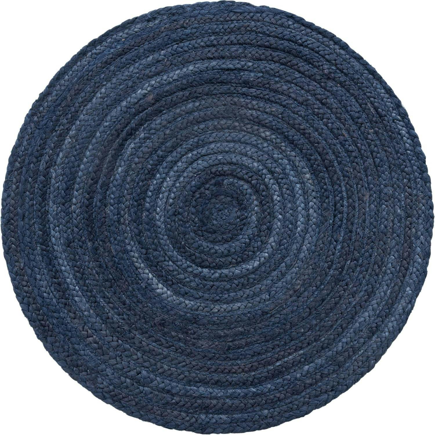 Handmade Navy Blue Braided Jute 3'3" Round Rug
