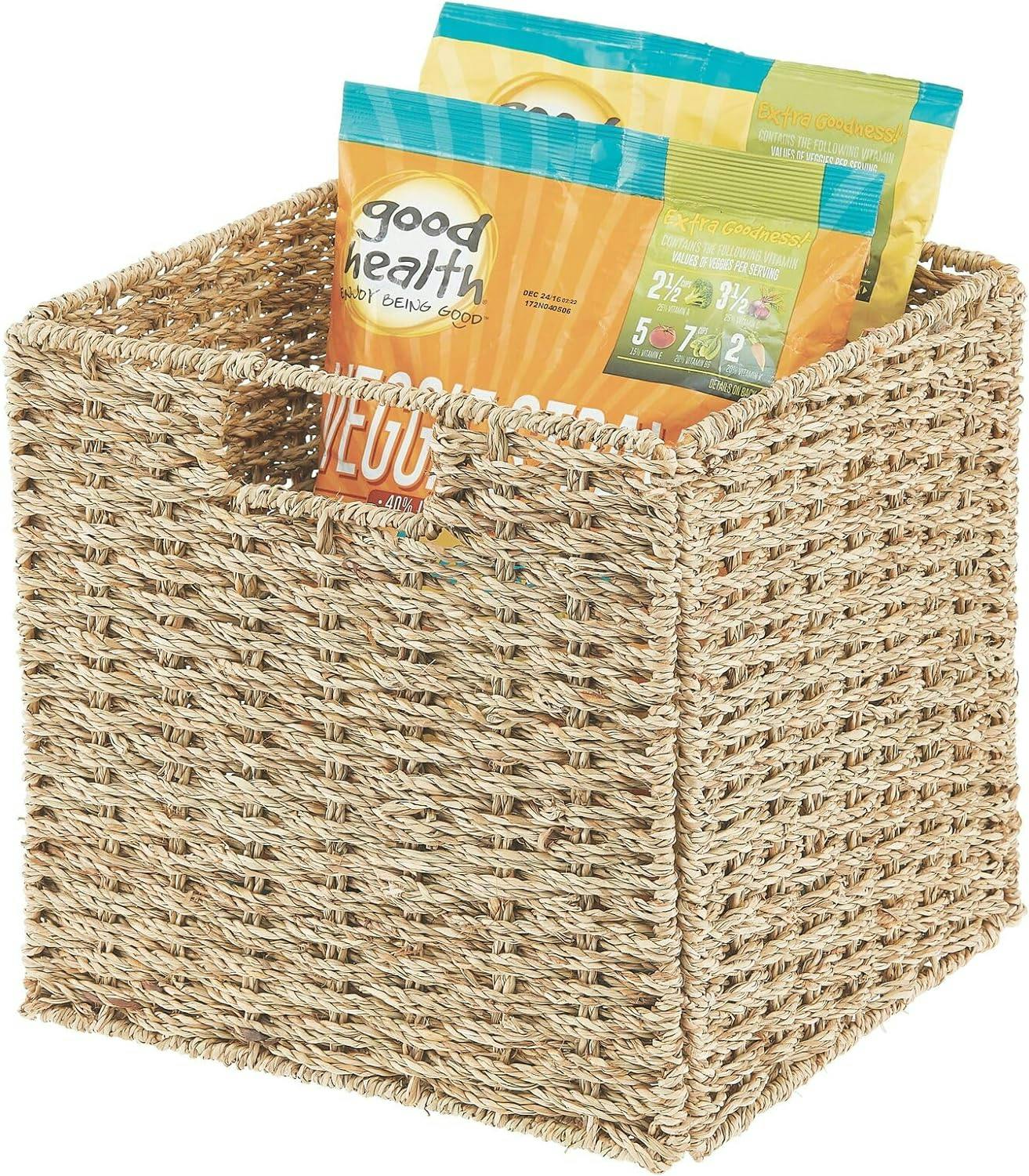 Natural Seagrass Rectangular Woven Kitchen Basket Set with Handles