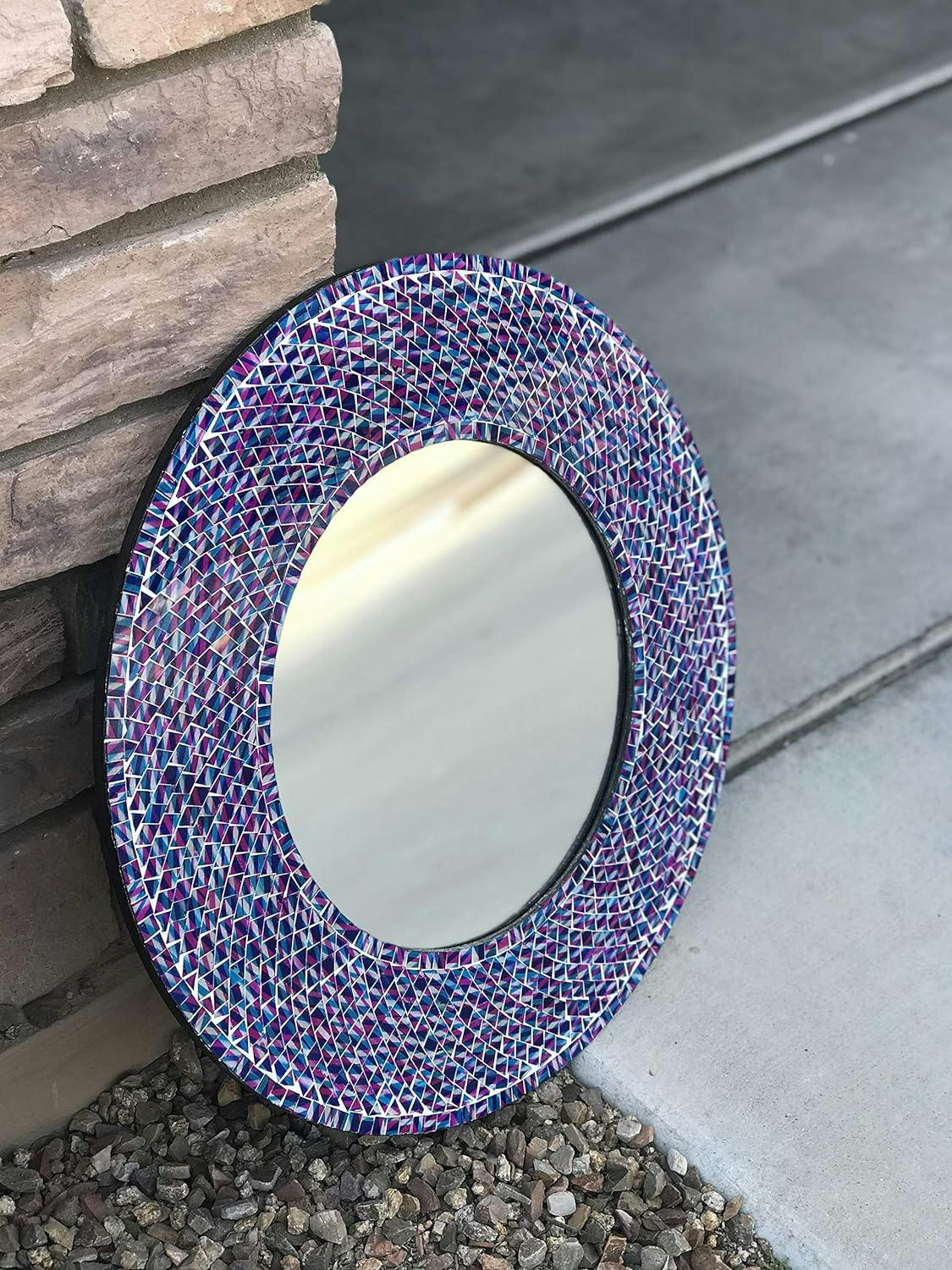 Elysian Mosaic 24" Round Wall Mirror in Blue and Magenta