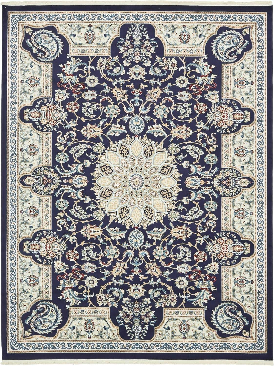 Navy Blue Floral Harmony 8' x 10' Synthetic Area Rug