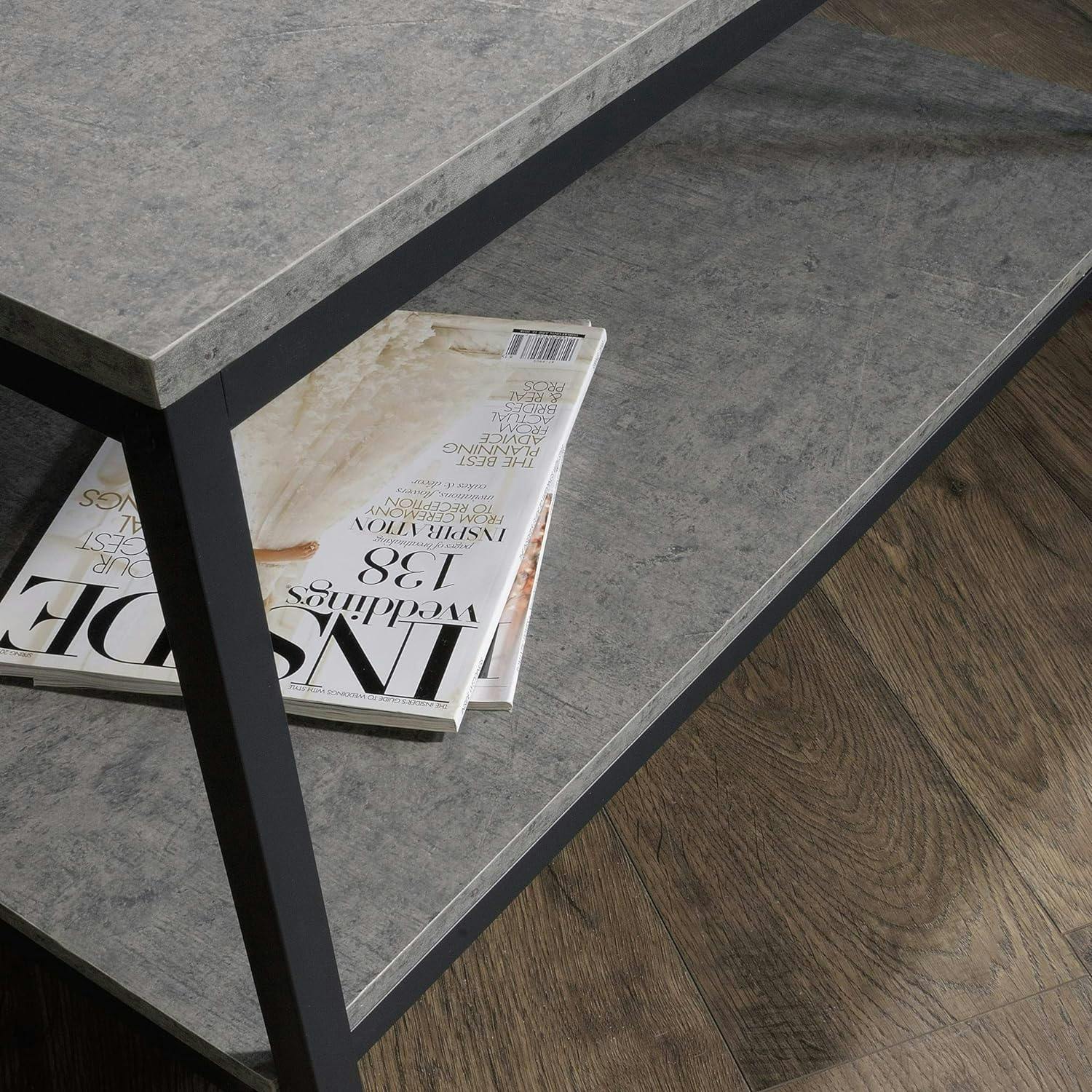 North Avenue 24'' Faux Concrete & Black Metal Rectangular Coffee Table