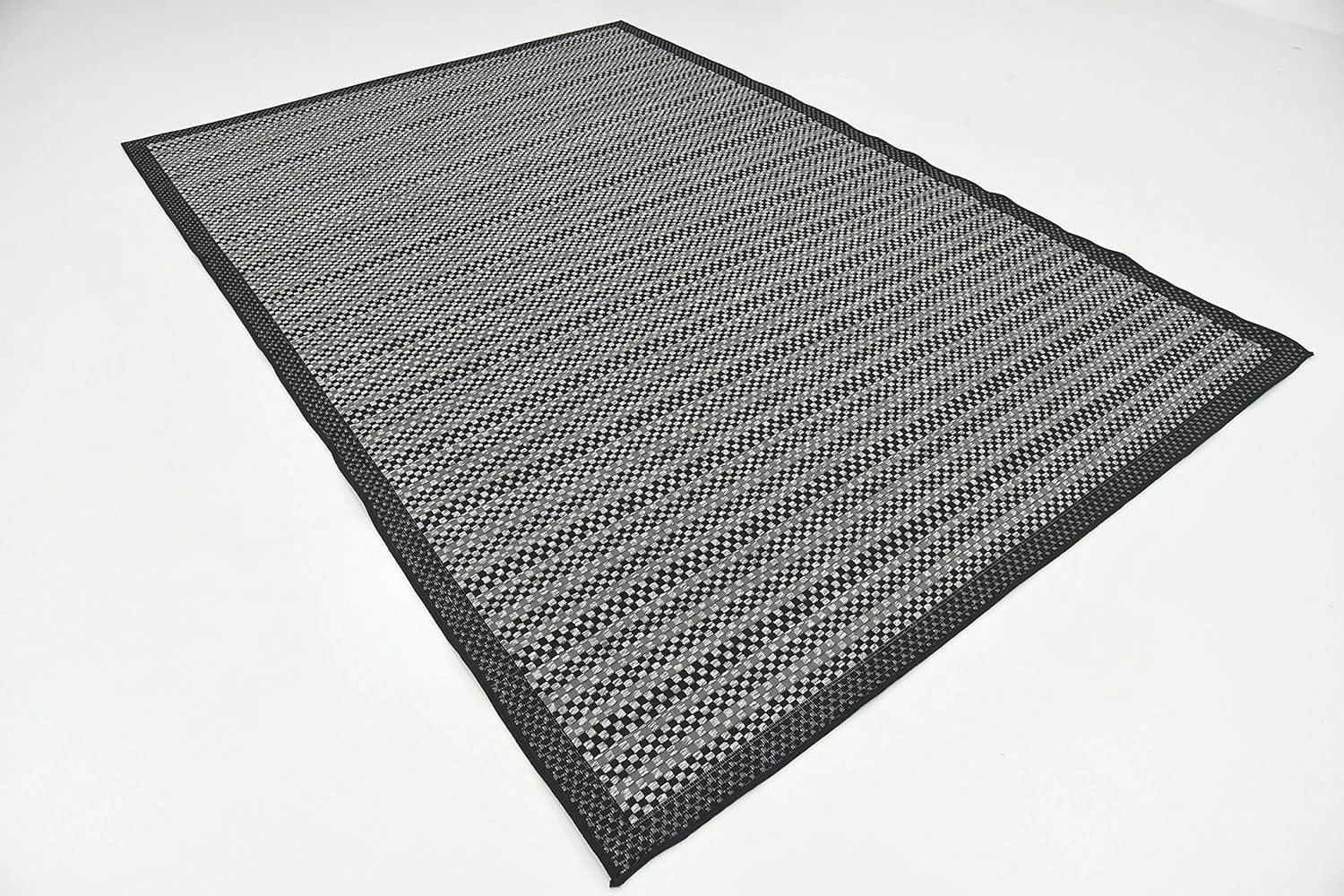 Gray Striped Synthetic 6' x 9' Outdoor Reversible Area Rug