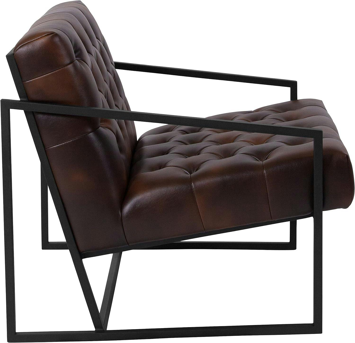 Transitional Bomber Jacket Leather Tufted Black Lounge Chair