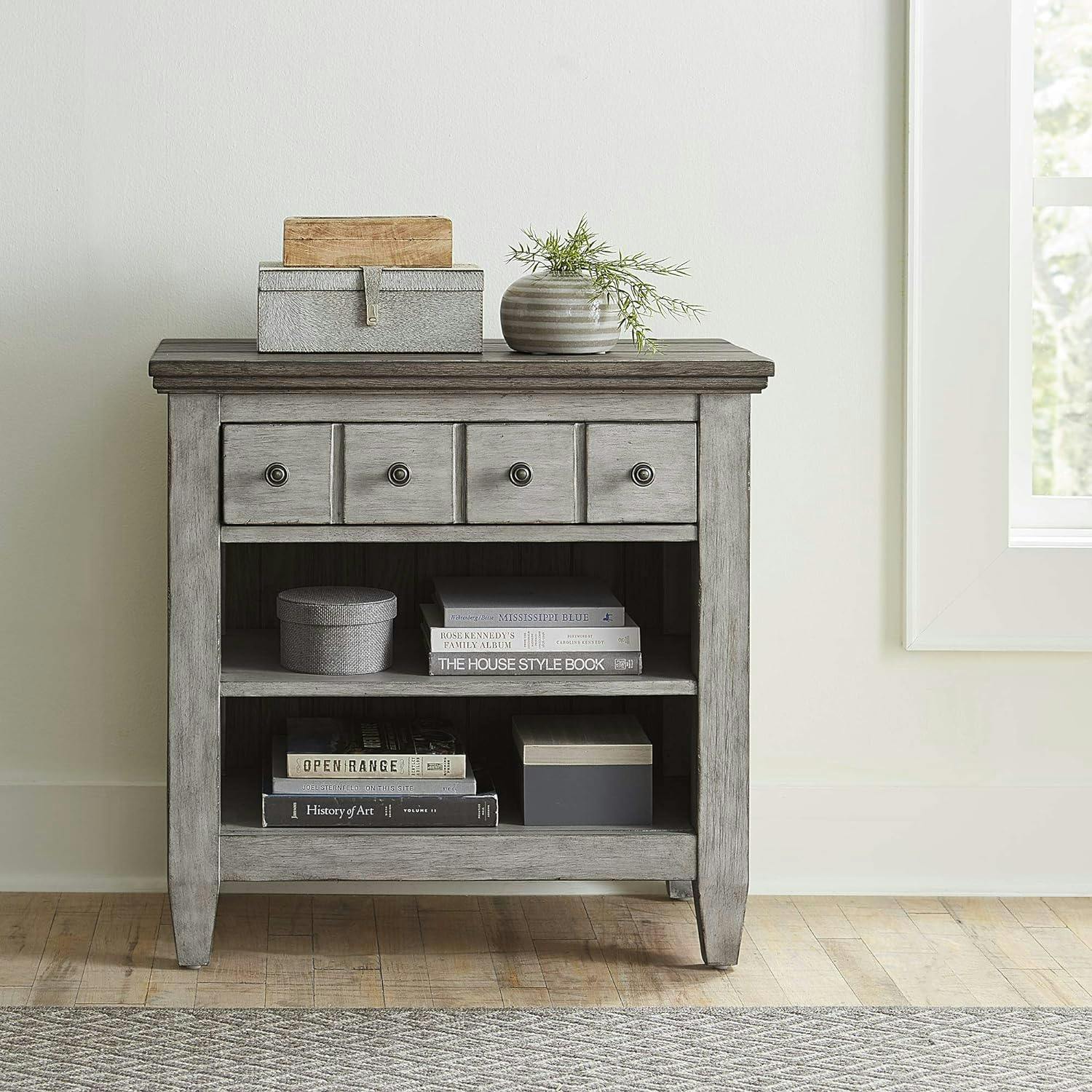 Transitional Antique White 1-Drawer Nightstand with Charging Station