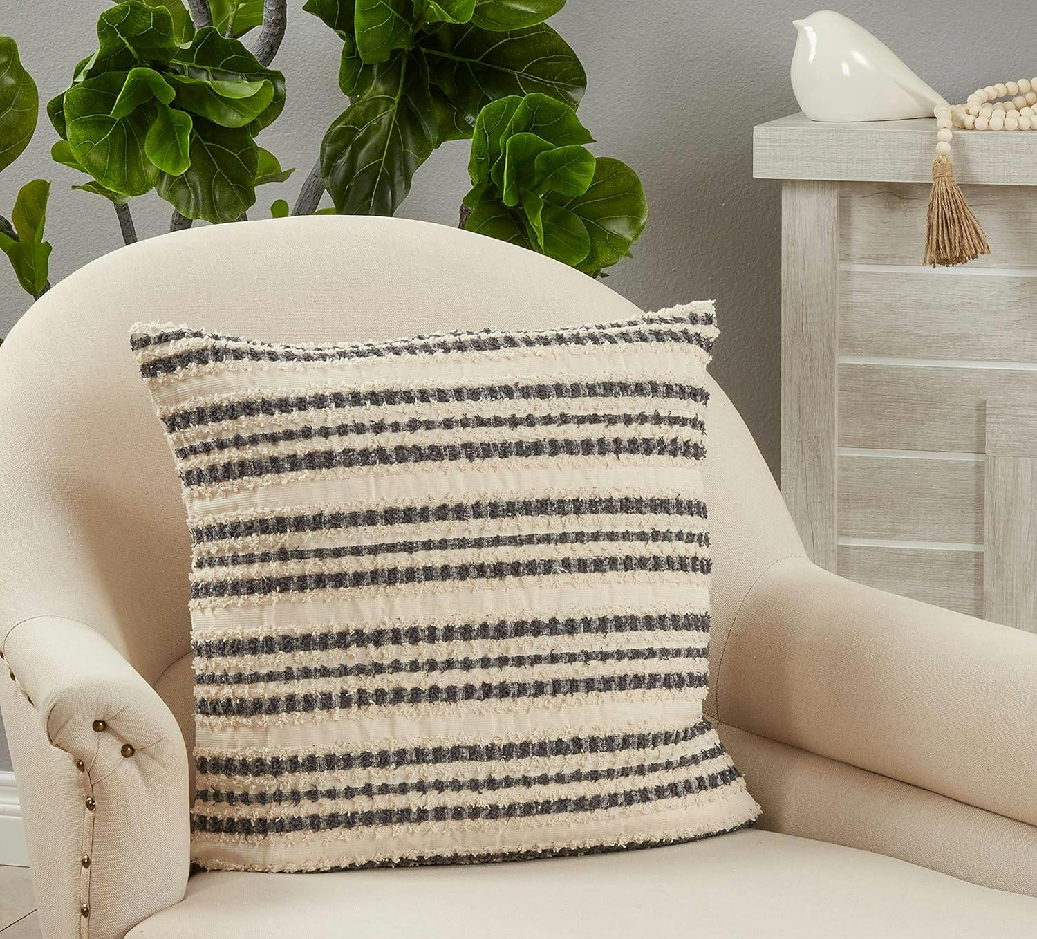 Classic Black and White Striped Cotton Throw Pillow Cover