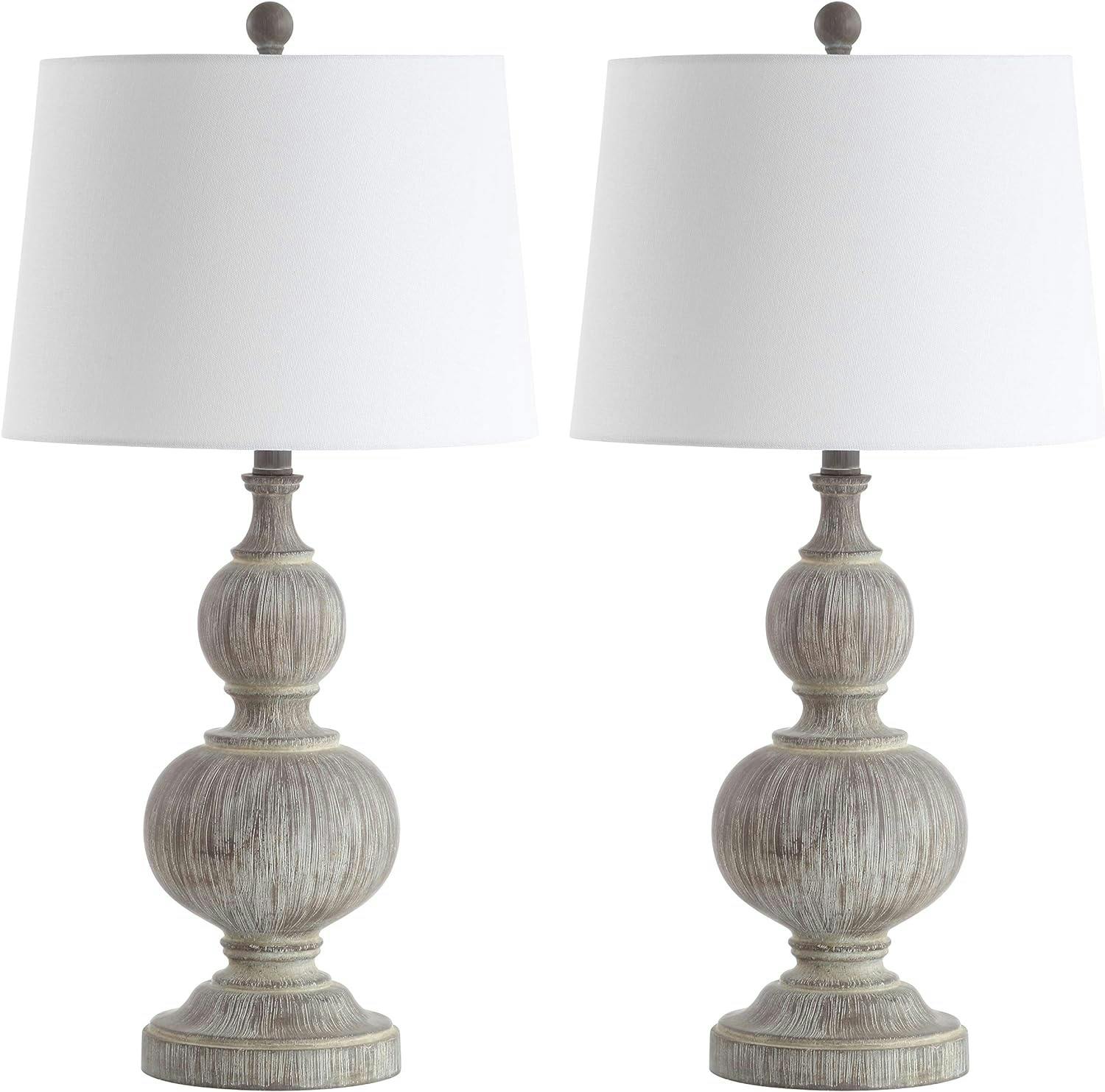 Ephraim Weathered Faux Wood Traditional Table Lamp Set, Gray