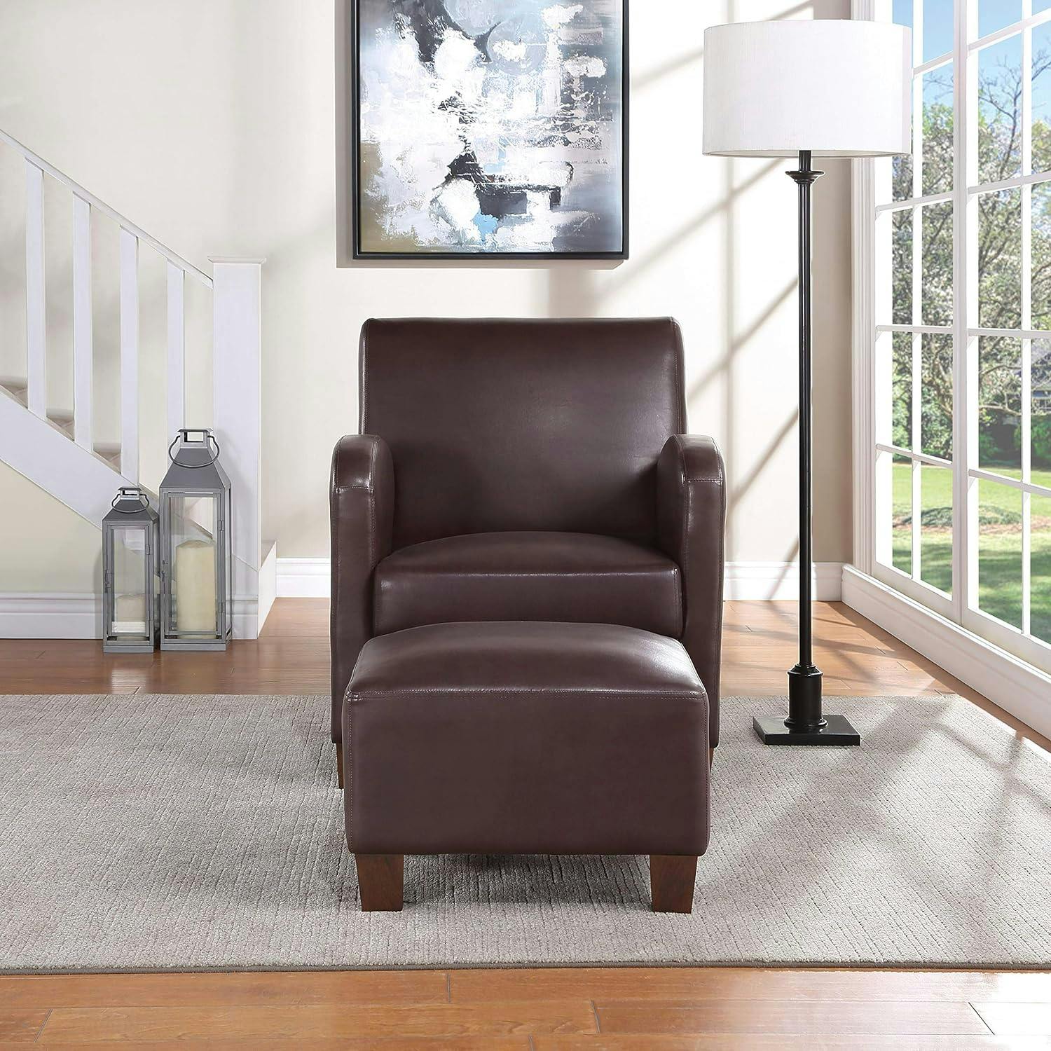 Cocoa Brown Faux Leather Club Chair & Ottoman