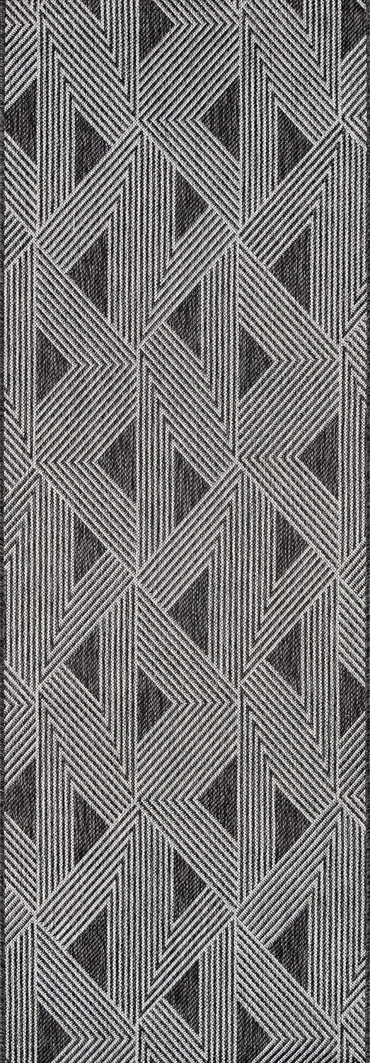 Contemporary Geometric Black Synthetic 2'7" x 7'6" Runner Rug