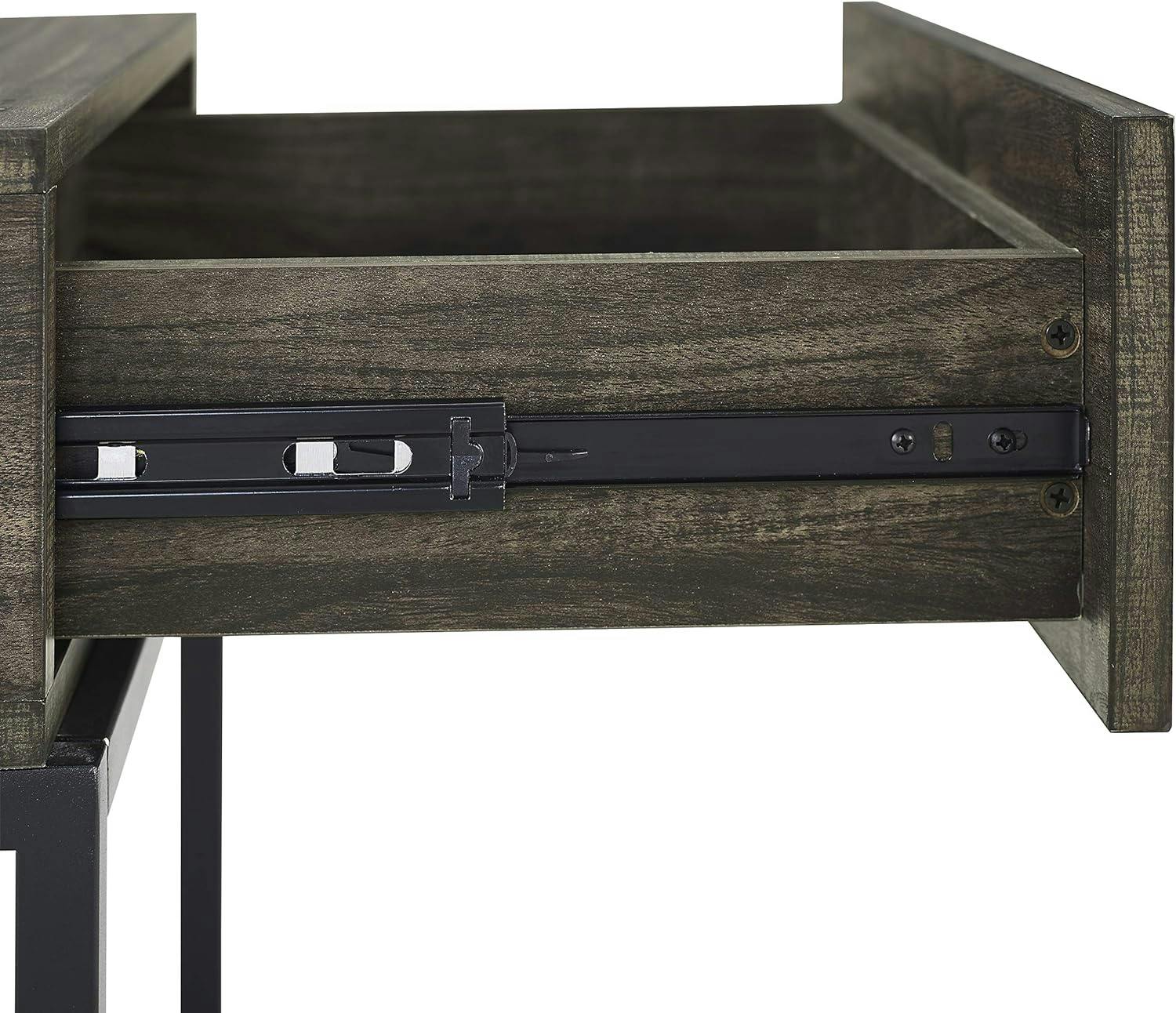 Lakeside Industrial Brown Ash and Matte Black End Table with Drawer