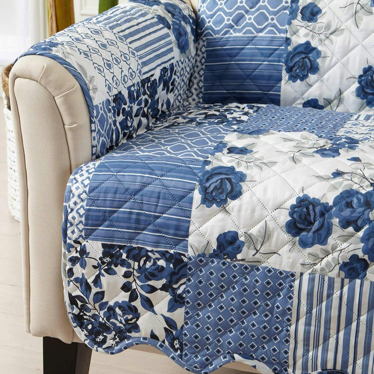 Langdon Luxe Navy Patchwork Quilted Recliner Protector