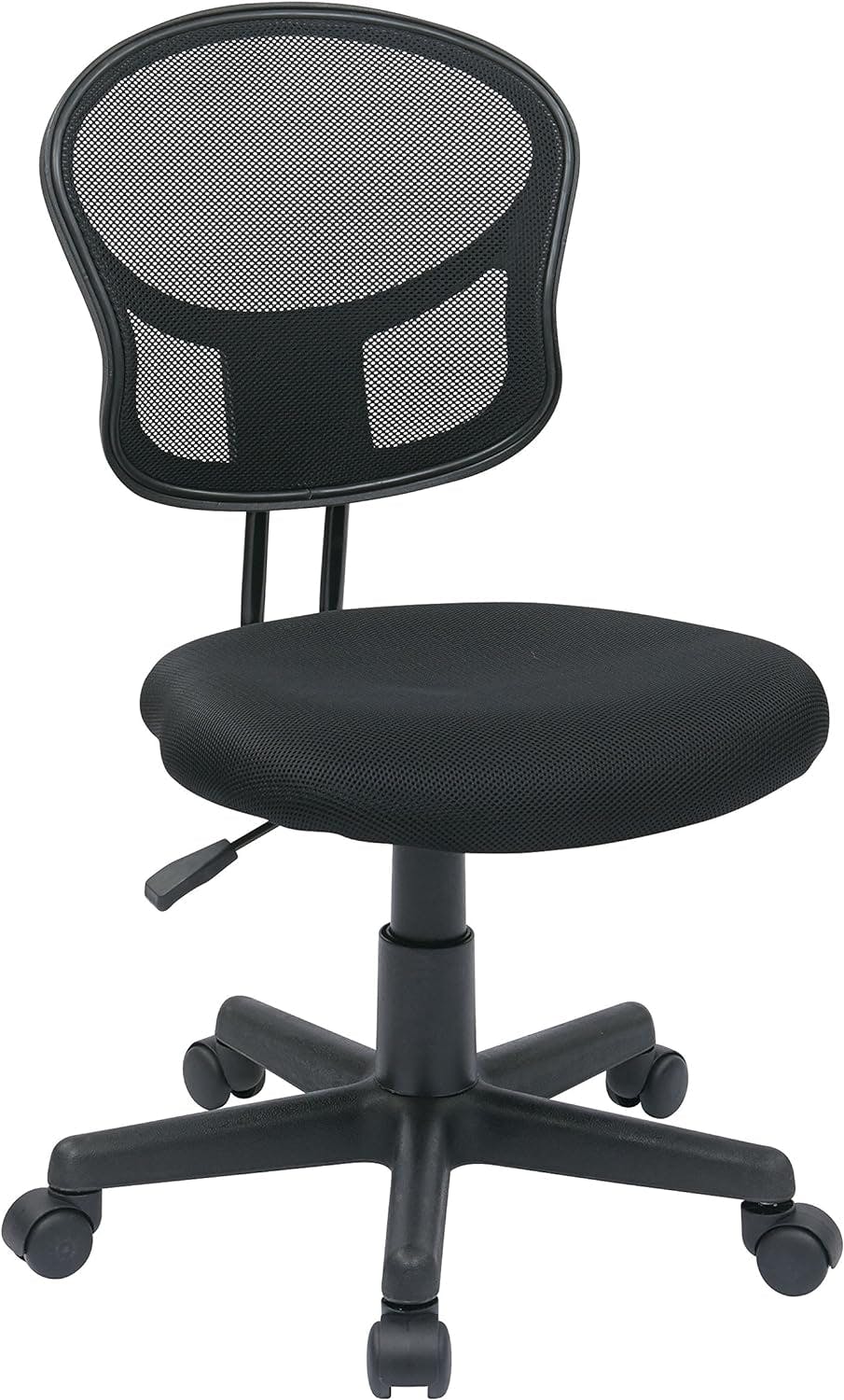 360 Swivel Armless Task Chair in Black Mesh with Wood Accents
