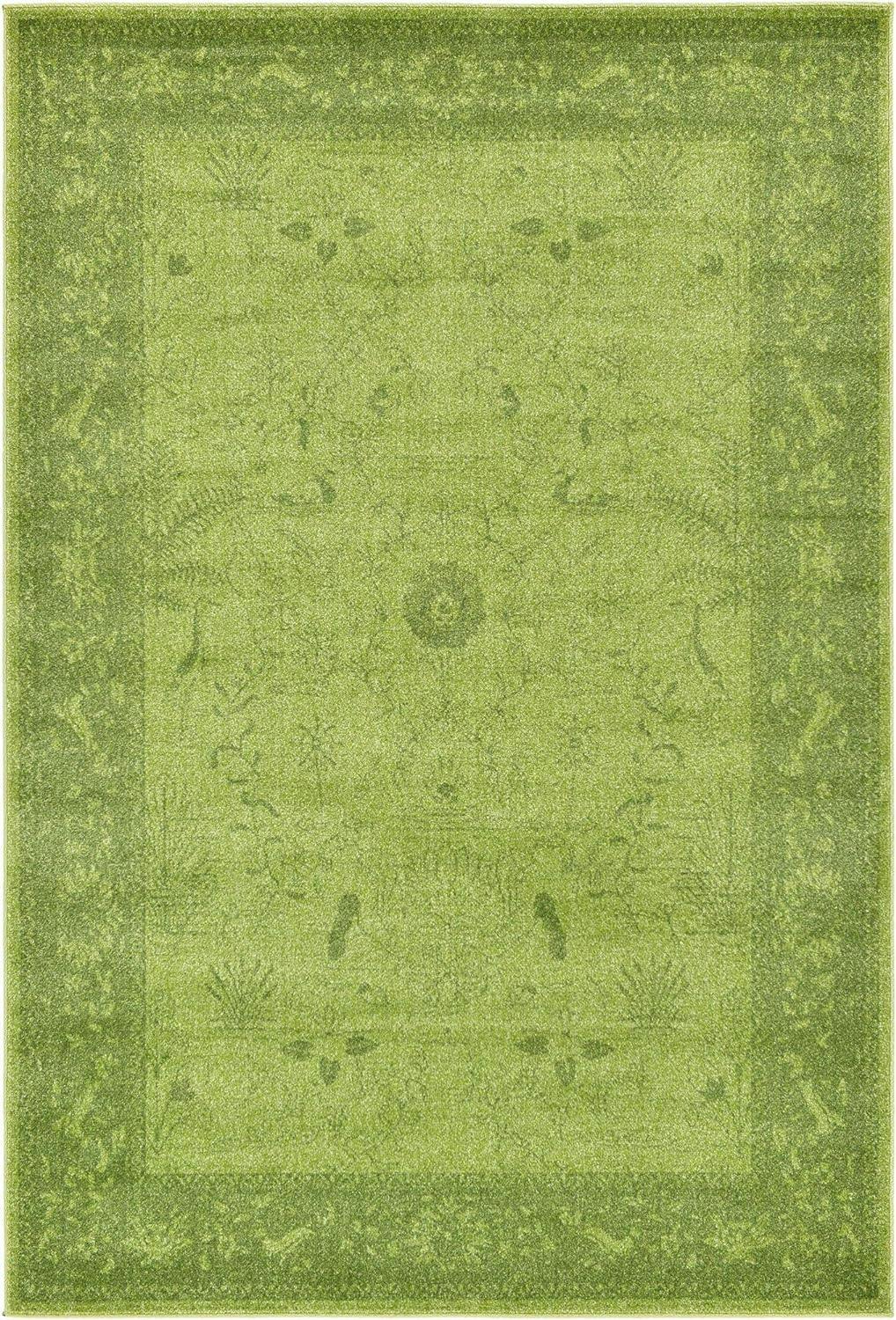 La Jolla Green Floral Synthetic Easy-Care Area Rug 6' x 9'