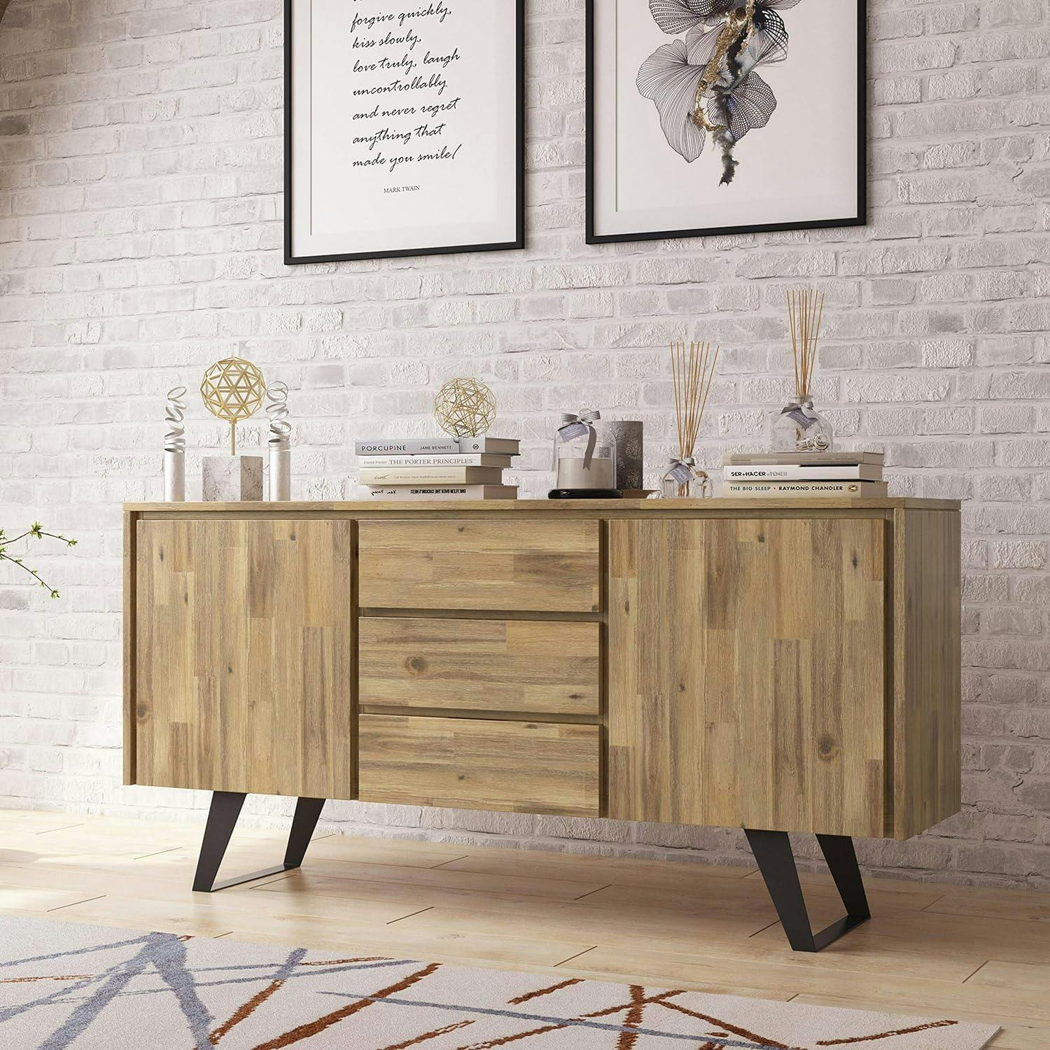 Lowry Golden Wheat Solid Acacia and Metal Industrial Sideboard Buffet