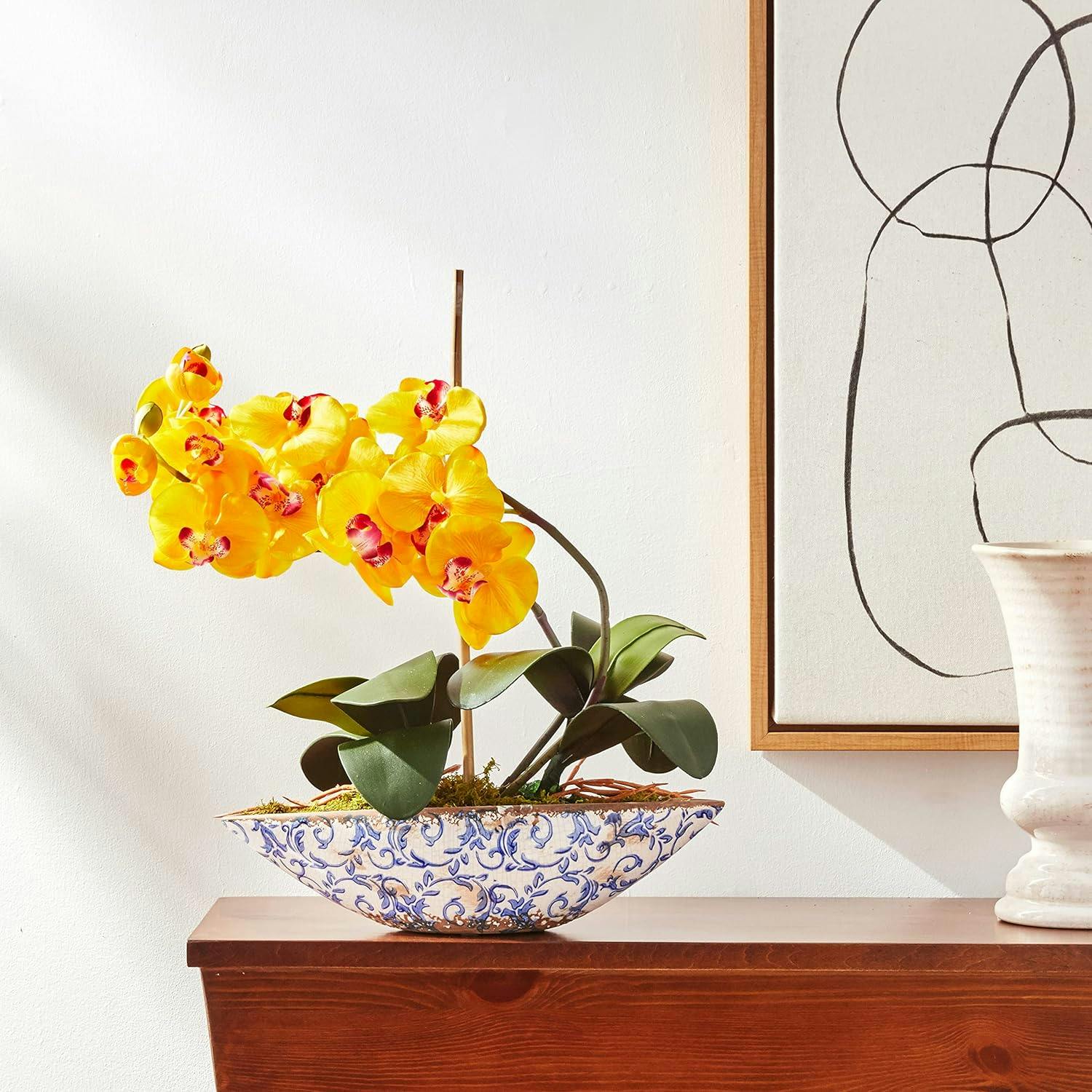 Elegant Summer Orchid 18.5" Artificial Arrangement in Yellow