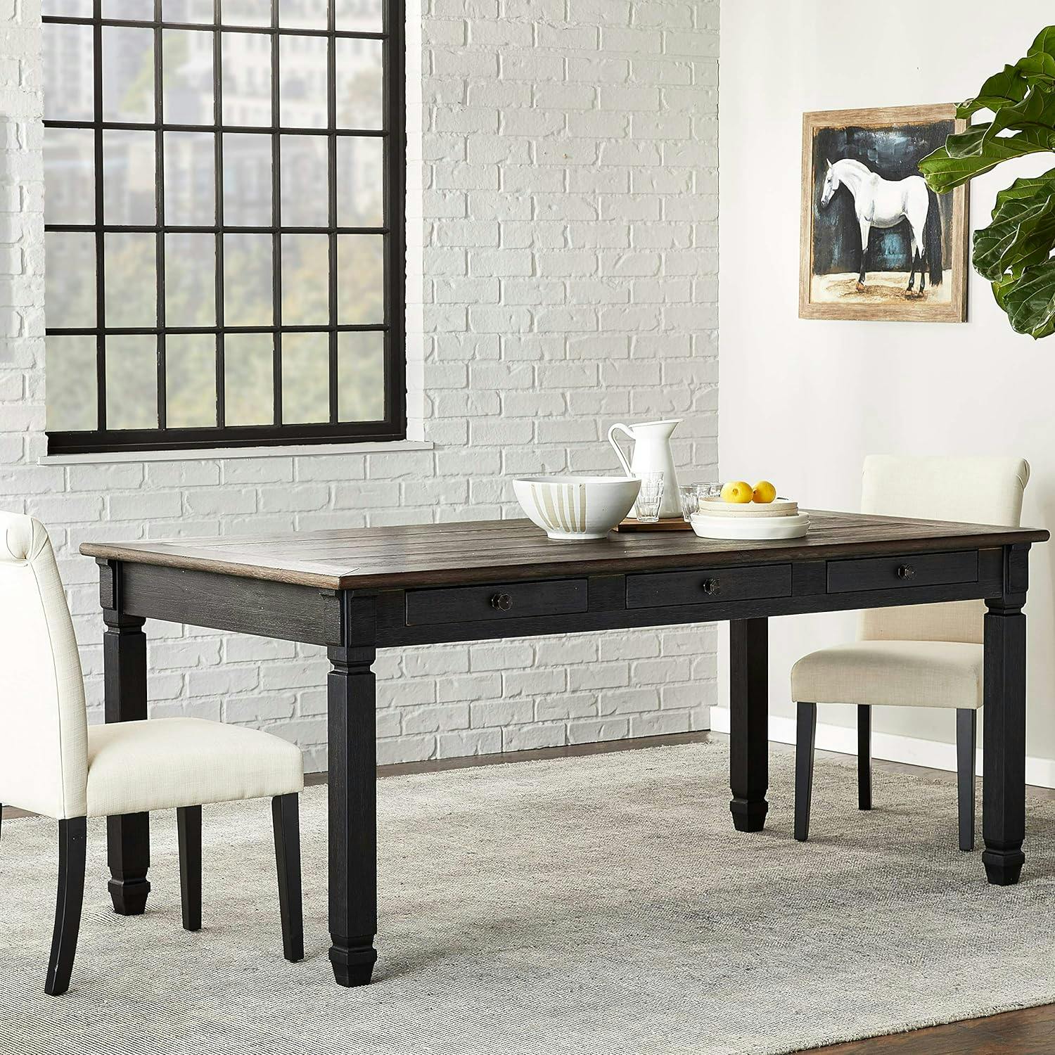 Tyler Creek Farmhouse Black and Gray Rectangular Dining Table with Storage